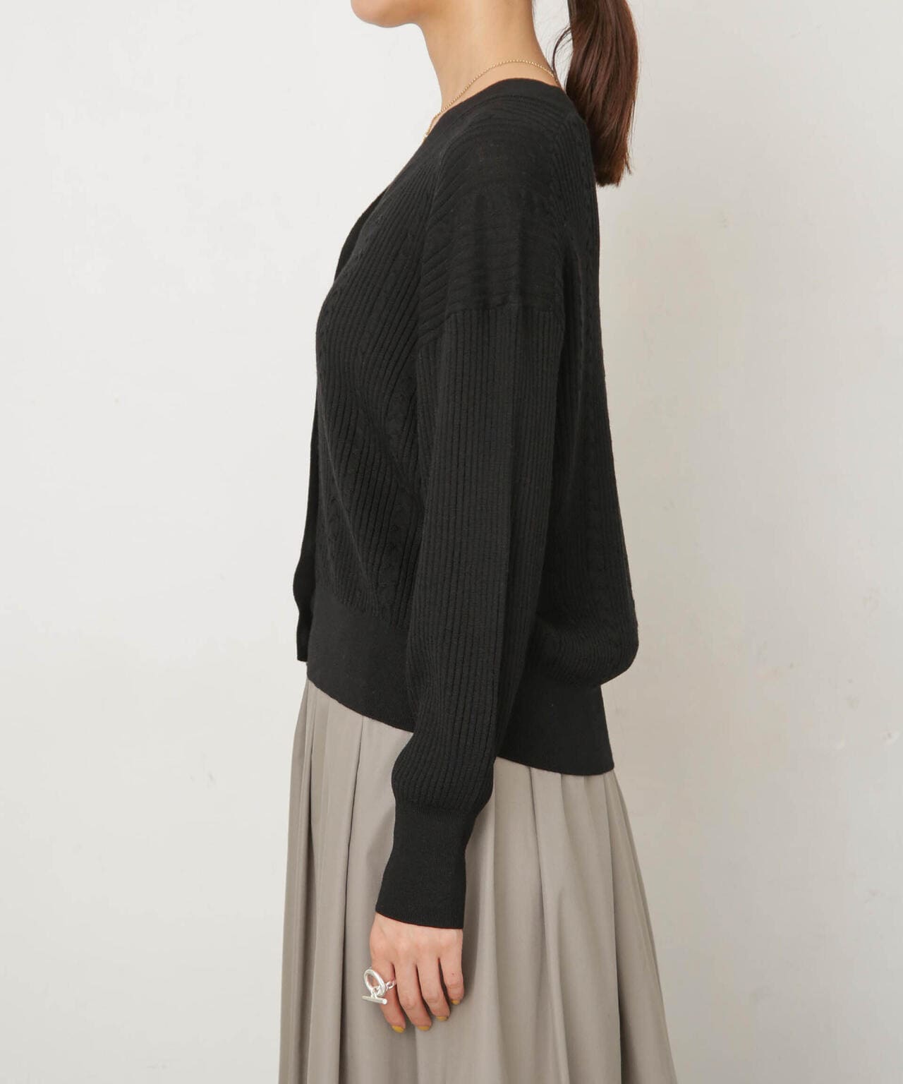 毛玉レスニットリブケーブルカーディガン 6693222305