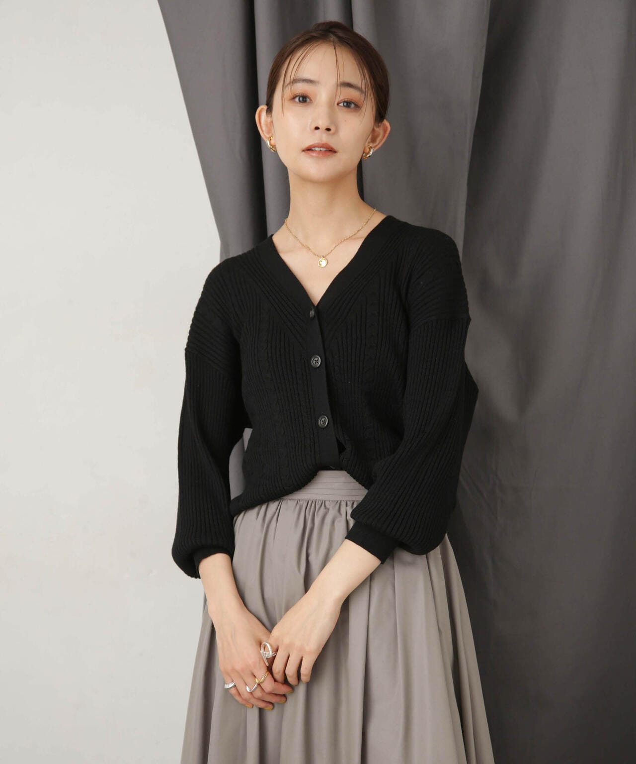 毛玉レスニットリブケーブルカーディガン 6693222305