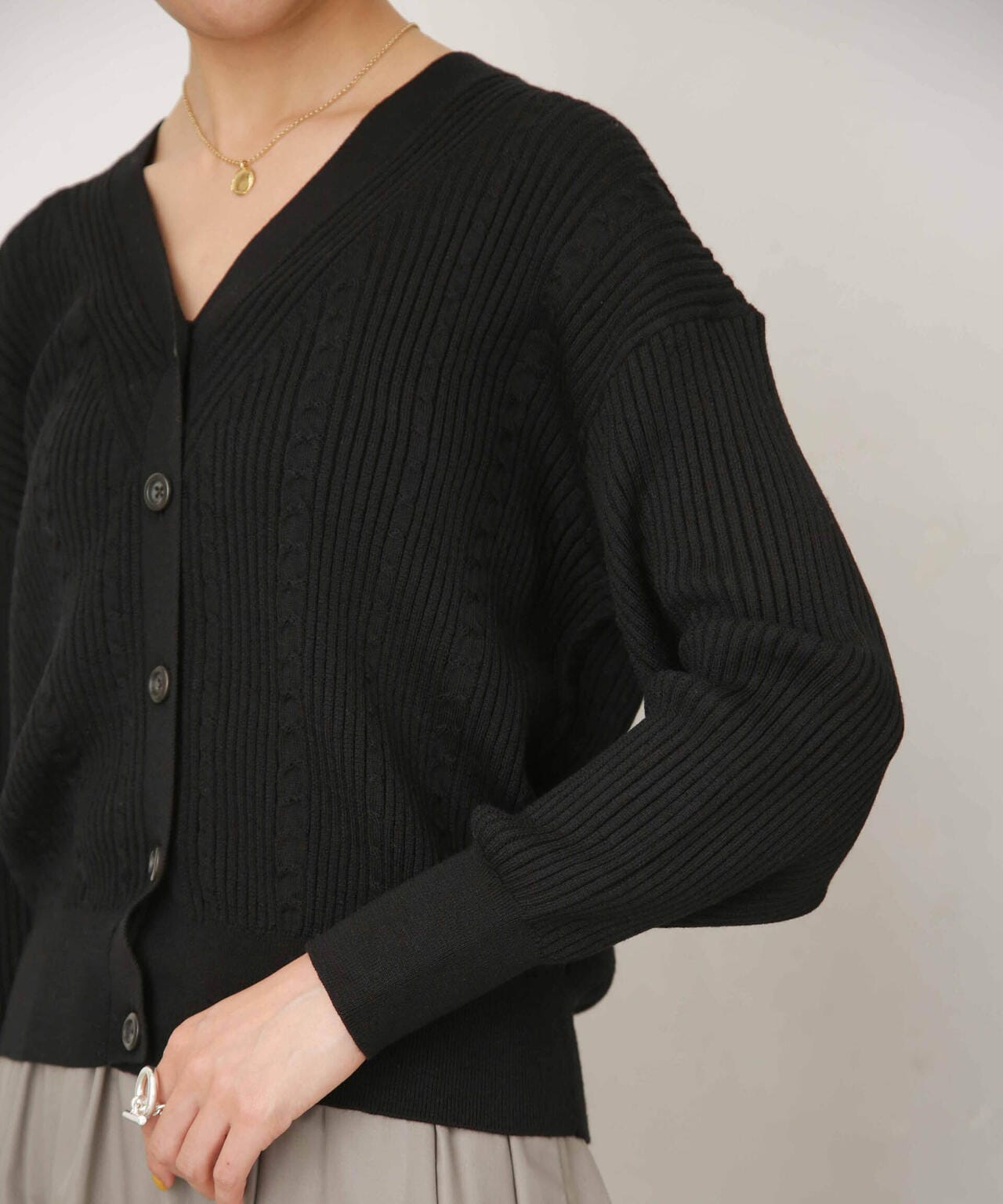 毛玉レスニットリブケーブルカーディガン 6693222305