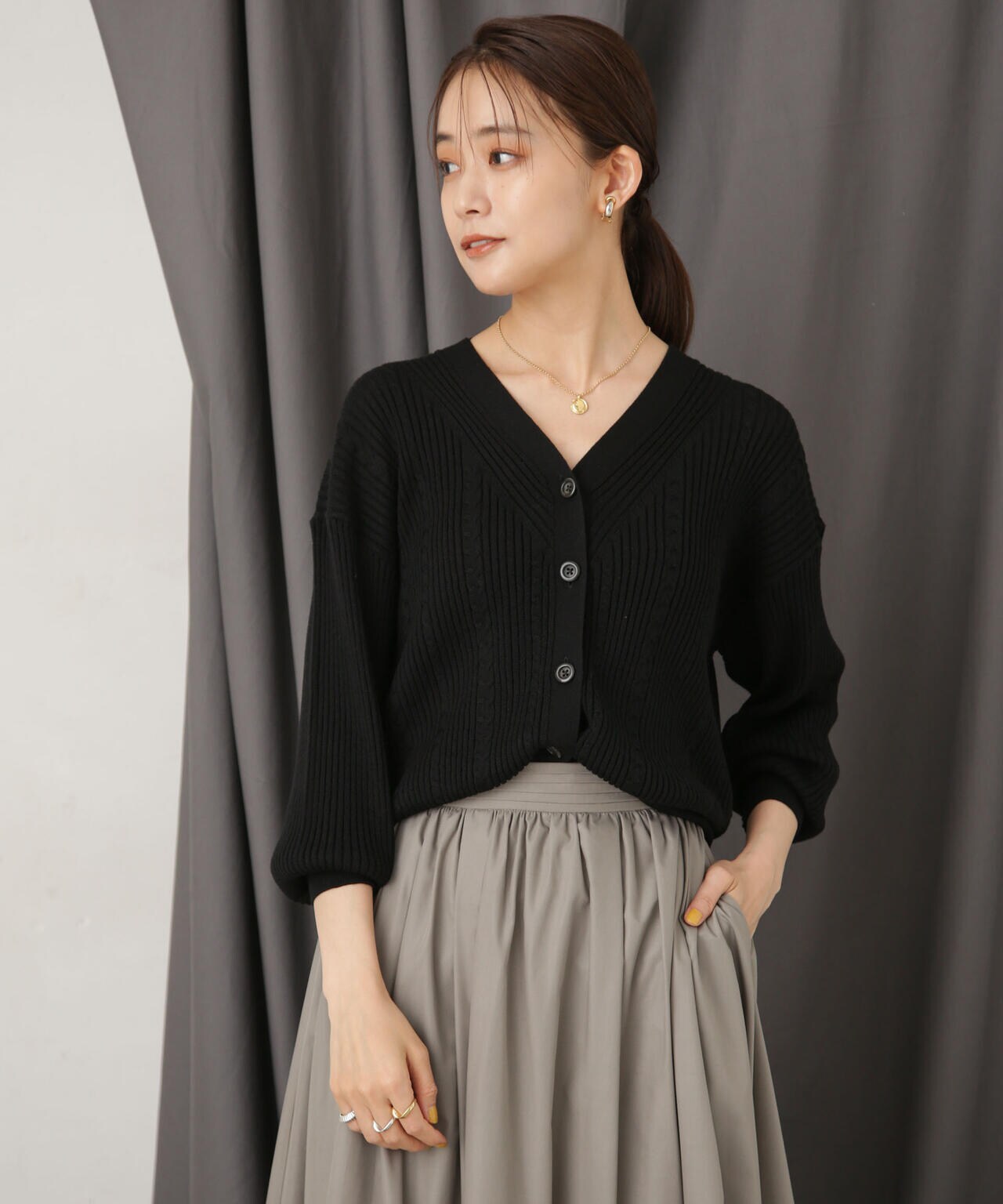 毛玉レスニットリブケーブルカーディガン 6693222305