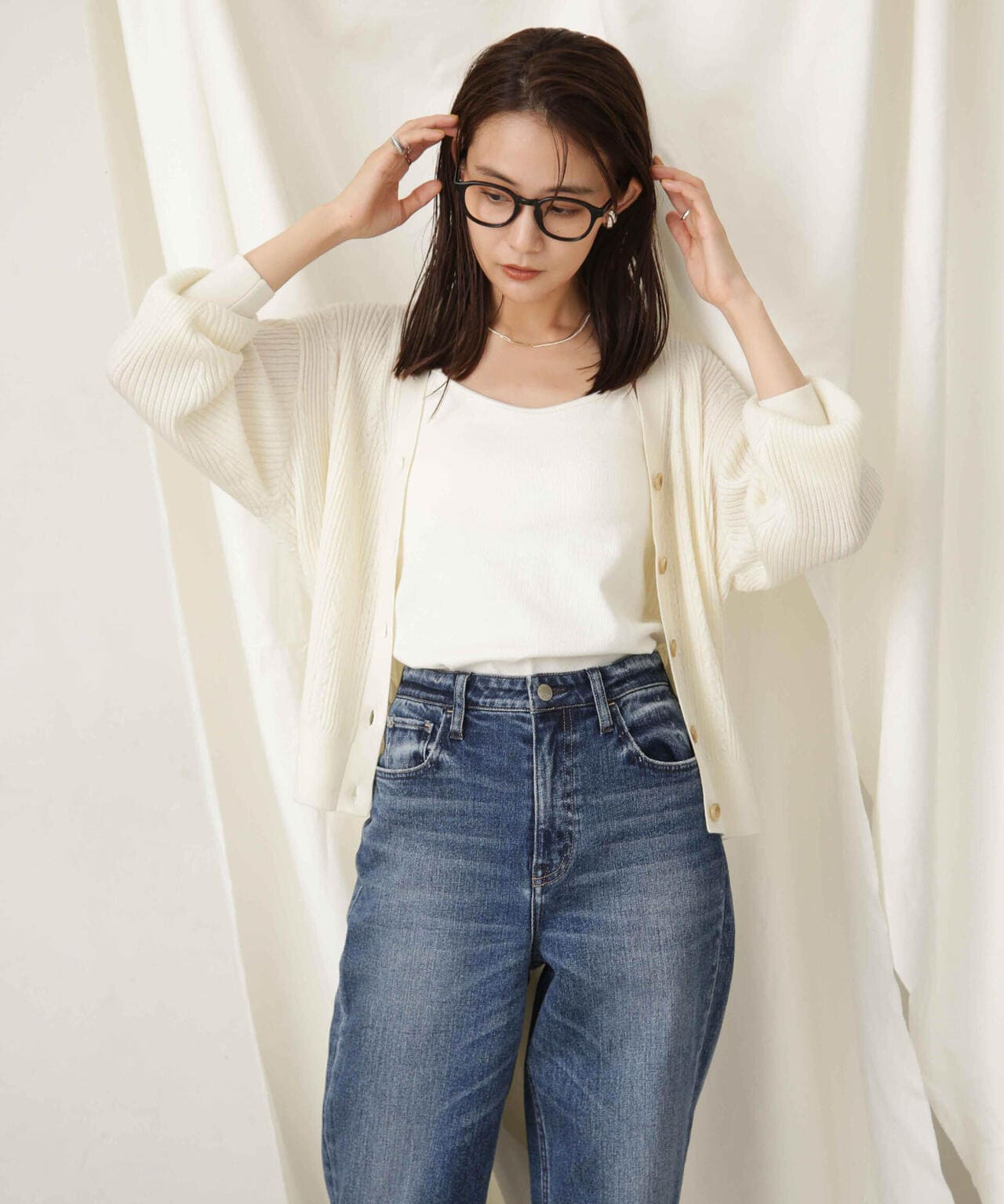 毛玉レスニットリブケーブルカーディガン 6693222305