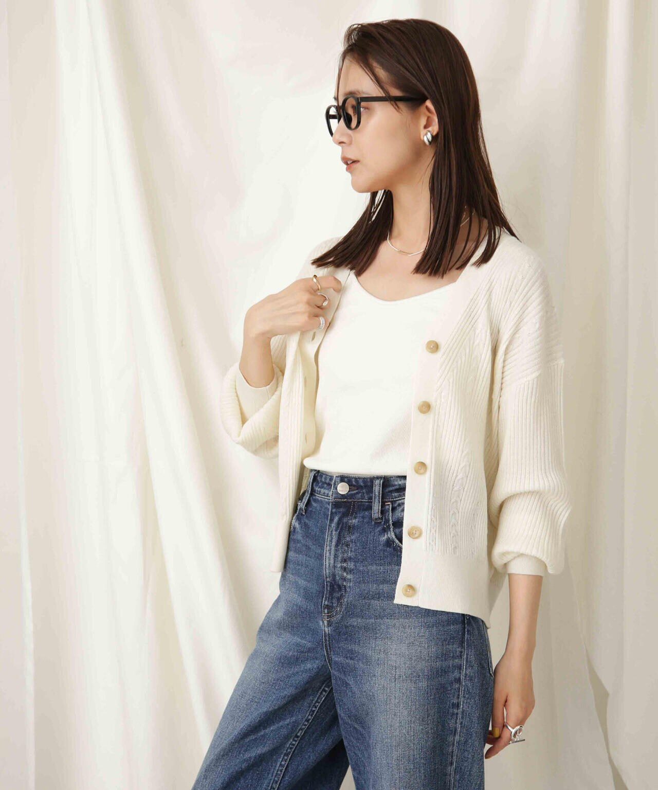 毛玉レスニットリブケーブルカーディガン 6693222305