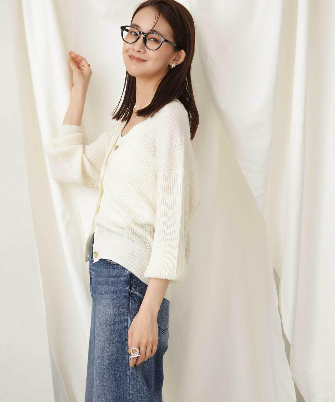 毛玉レスニットリブケーブルカーディガン 6693222305