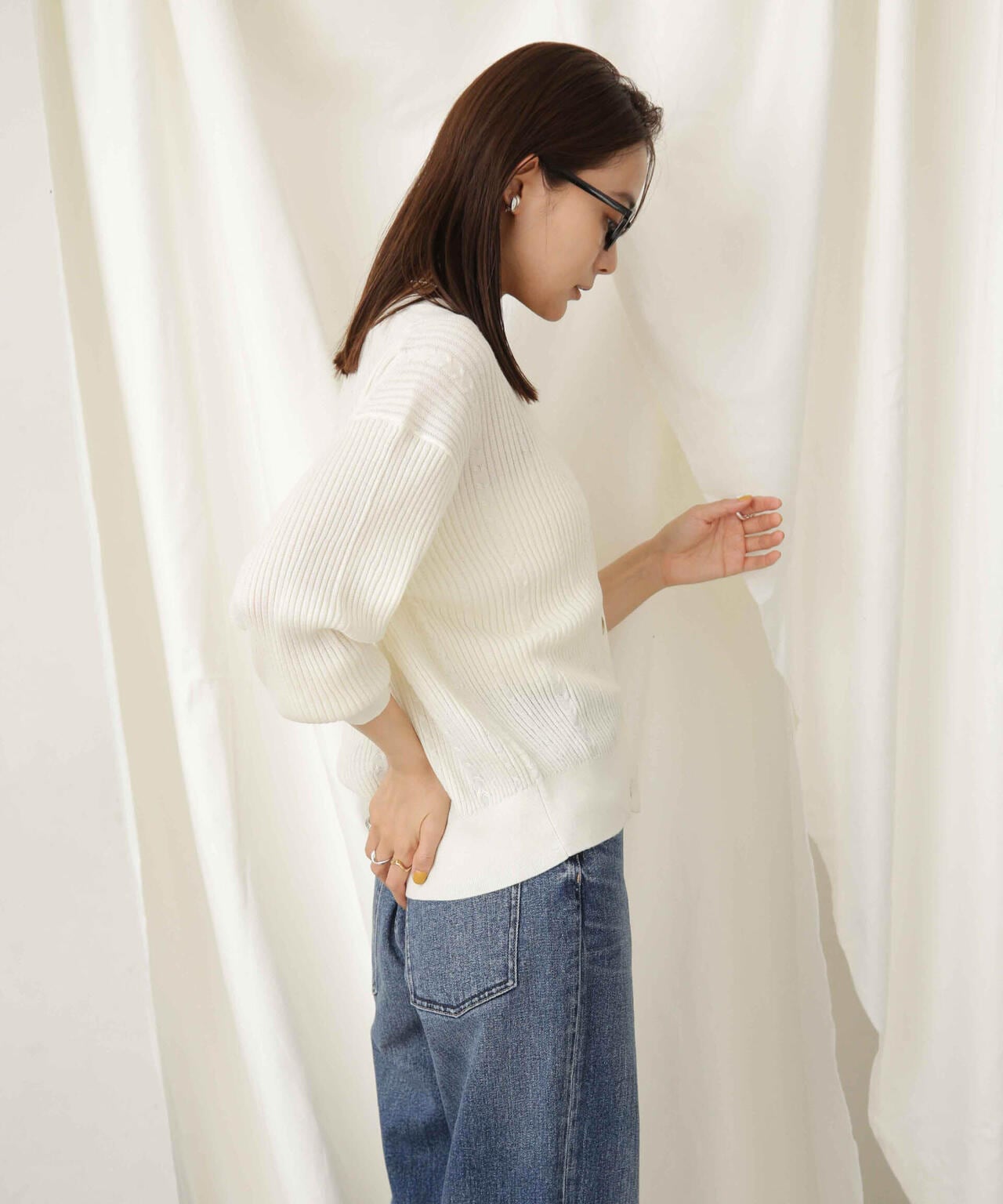 毛玉レスニットリブケーブルカーディガン 6693222305