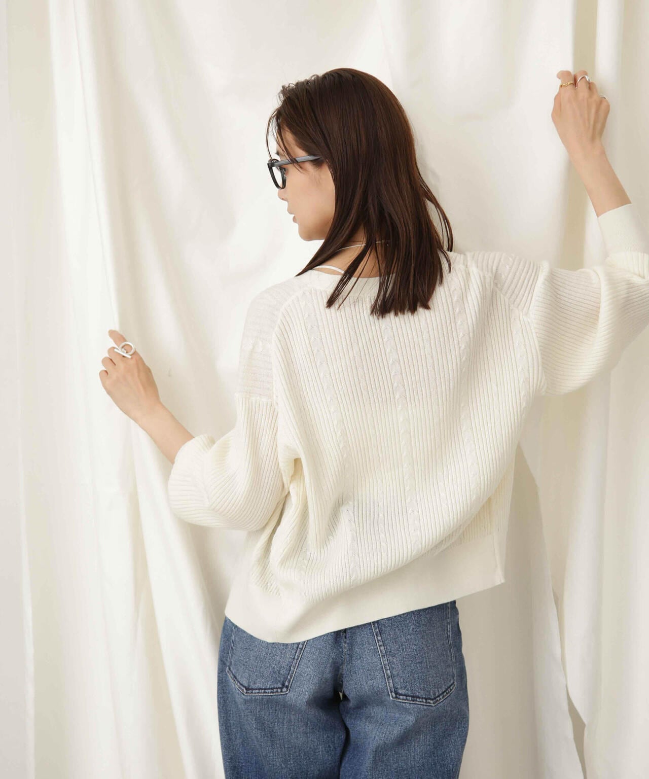 毛玉レスニットリブケーブルカーディガン 6693222305