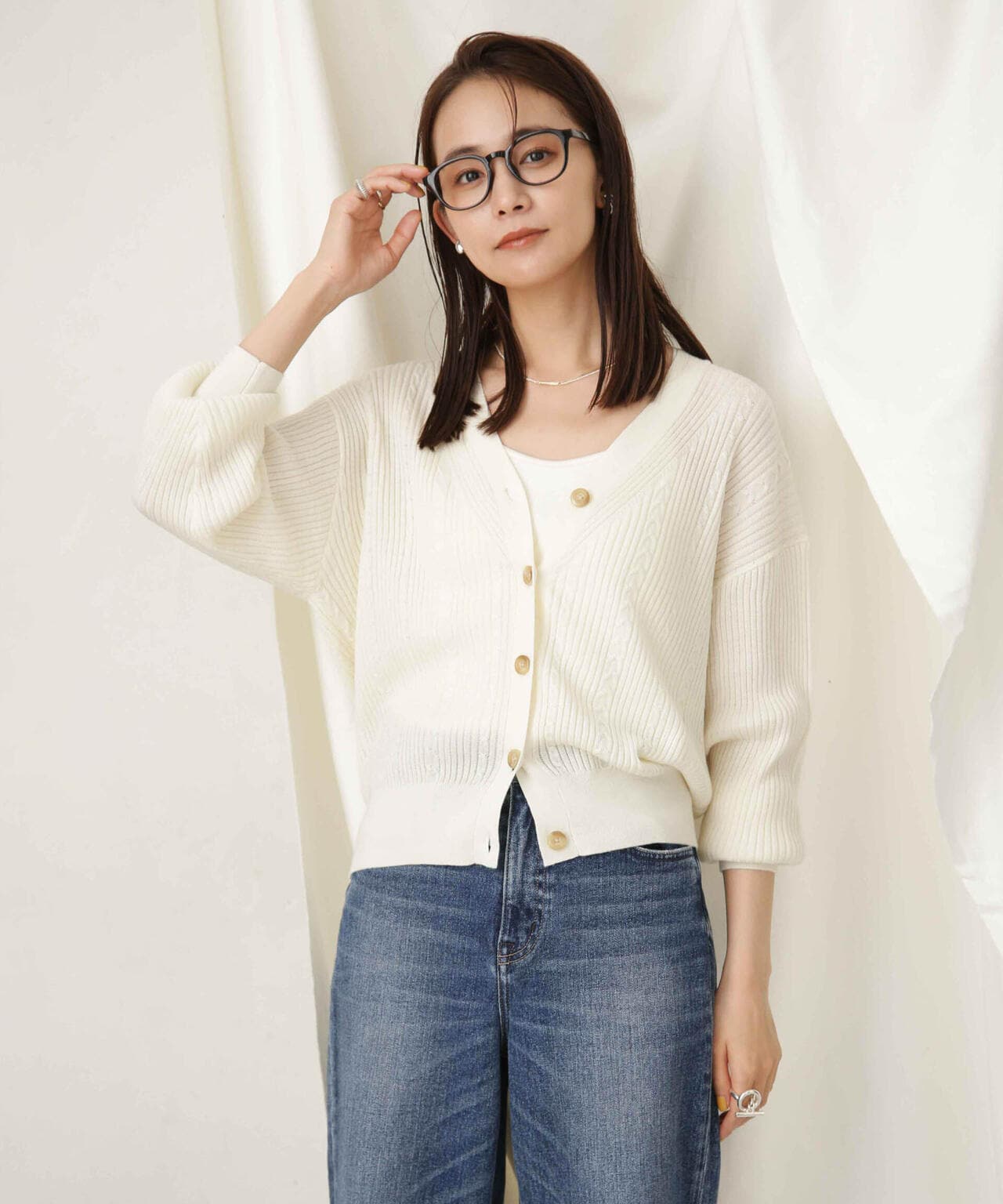 毛玉レスニットリブケーブルカーディガン 6693222305