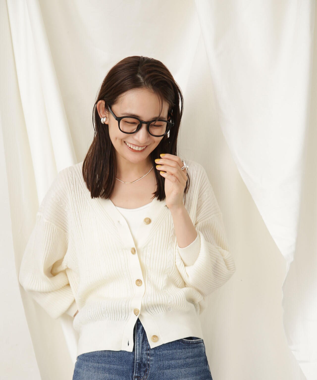 毛玉レスニットリブケーブルカーディガン 6693222305