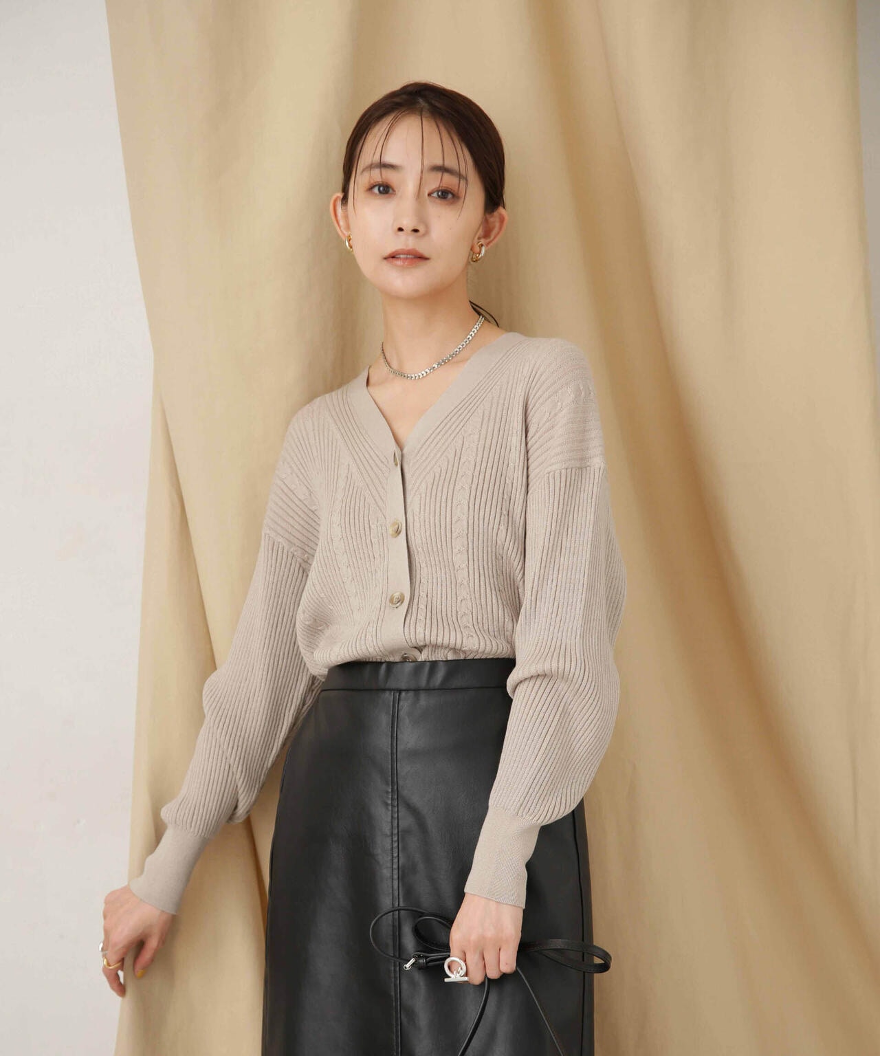 毛玉レスニットリブケーブルカーディガン 6693222305