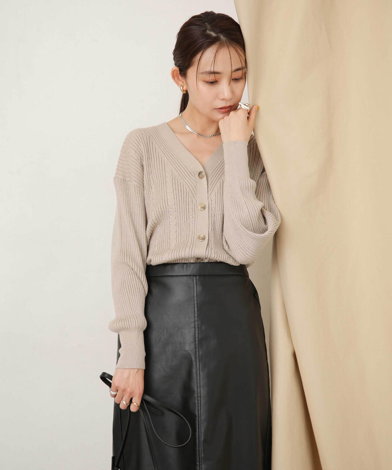 毛玉レスニットリブケーブルカーディガン 6693222305