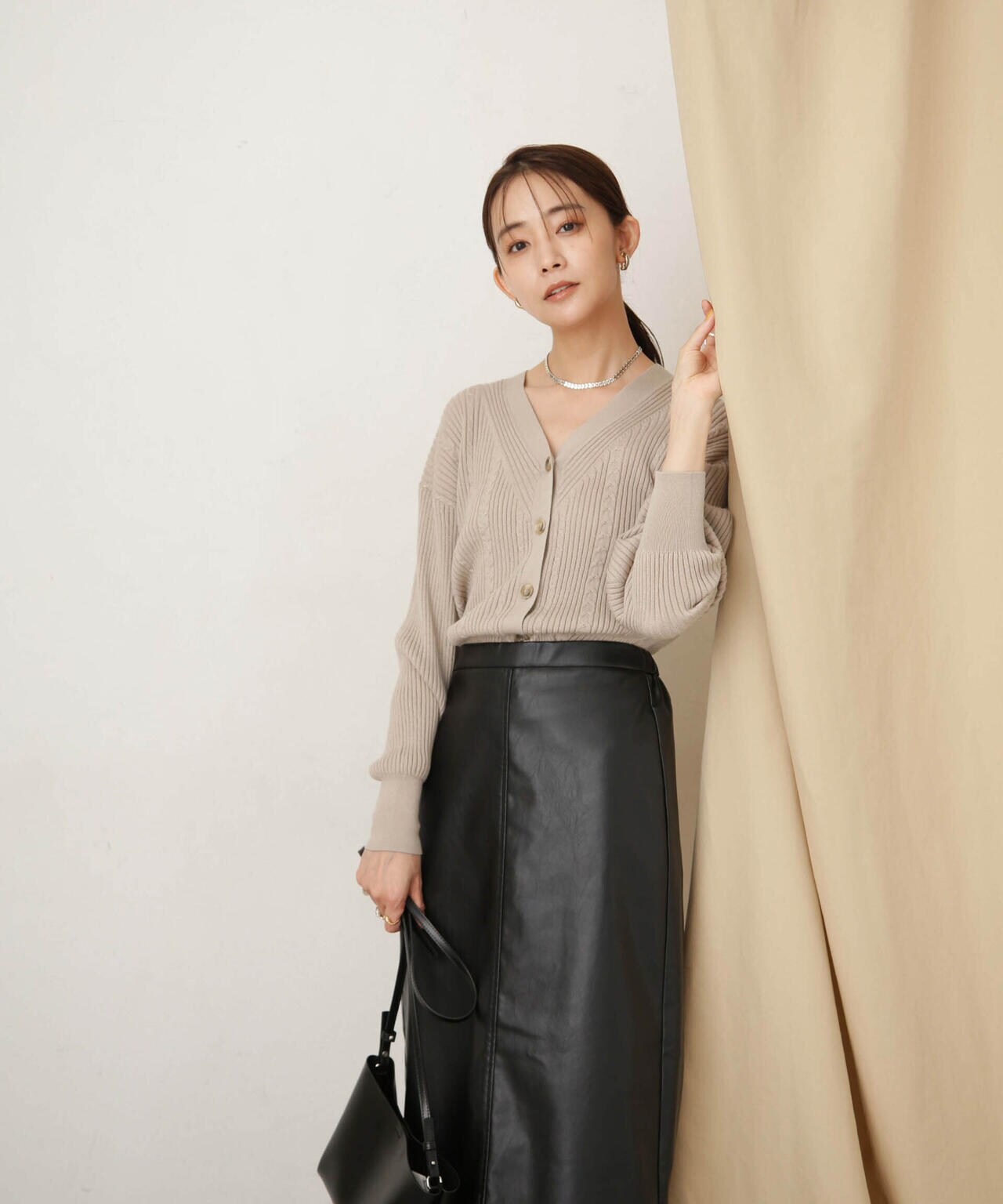 毛玉レスニットリブケーブルカーディガン 6693222305