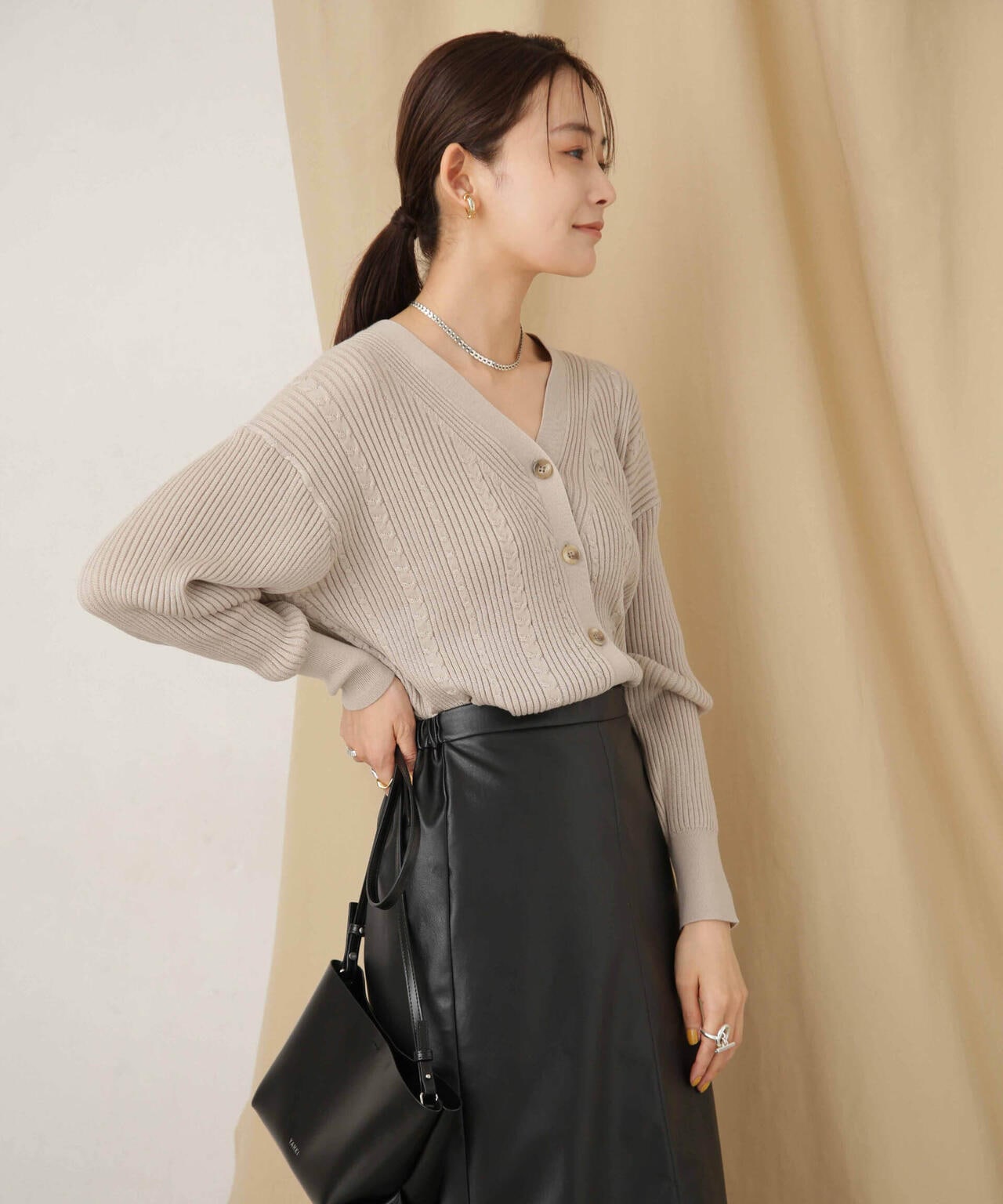 毛玉レスニットリブケーブルカーディガン 6693222305