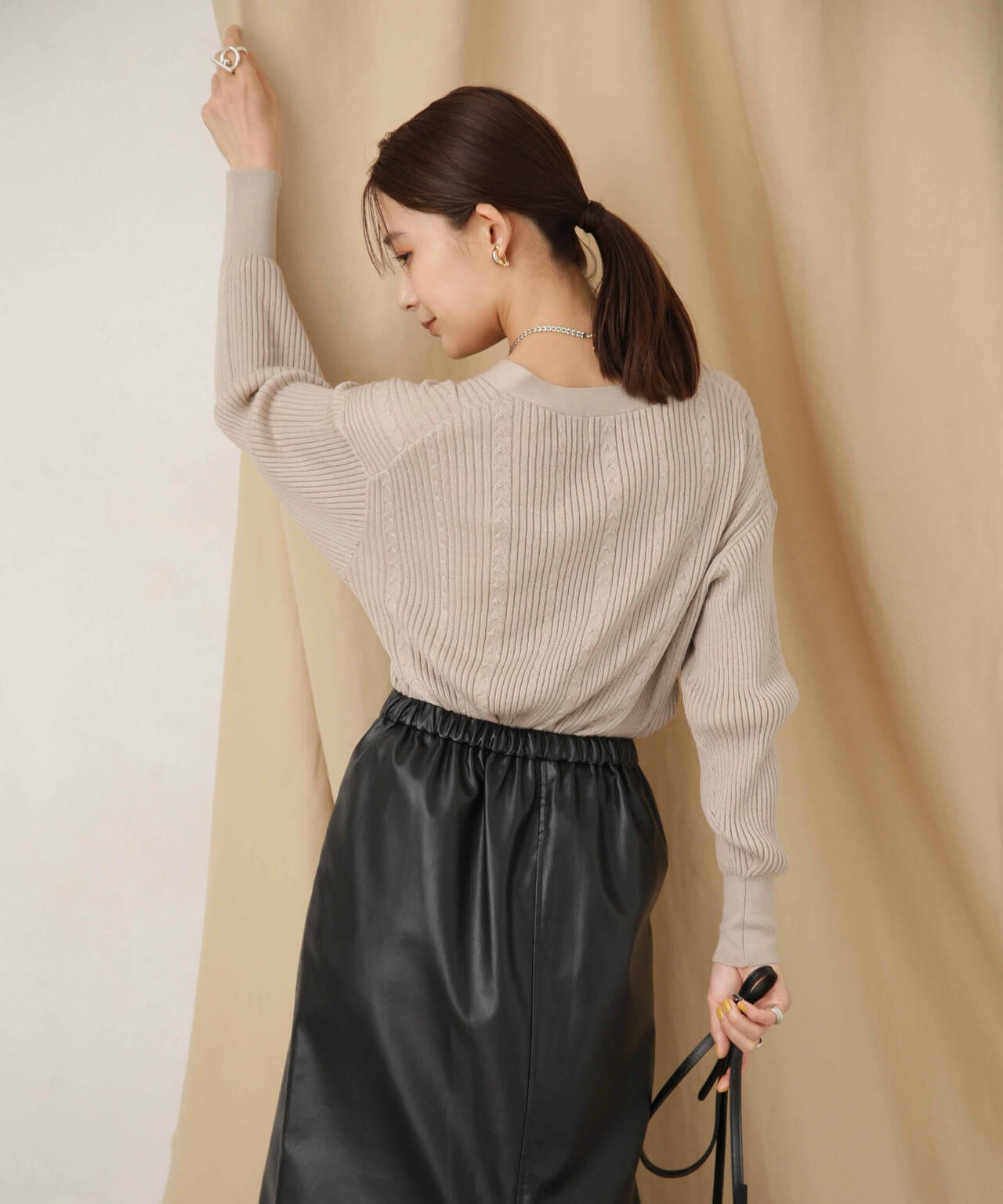 毛玉レスニットリブケーブルカーディガン 6693222305