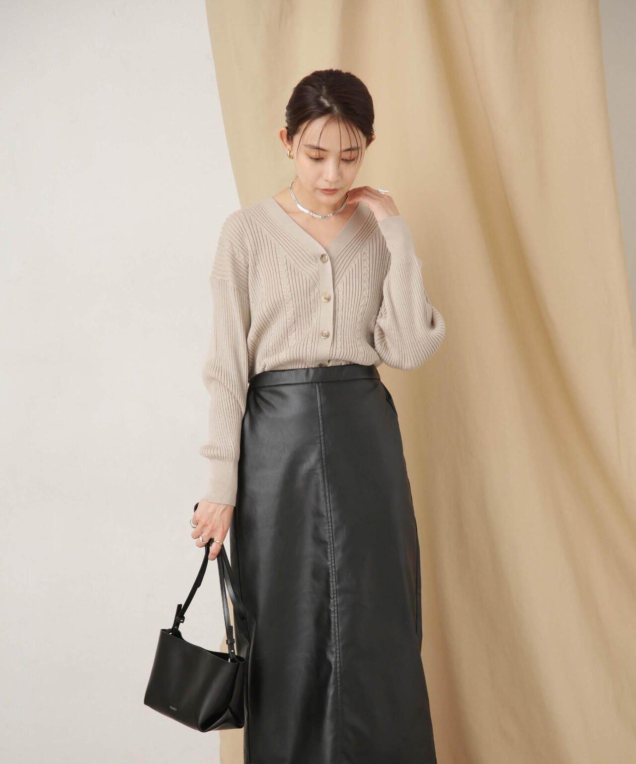 毛玉レスニットリブケーブルカーディガン 6693222305