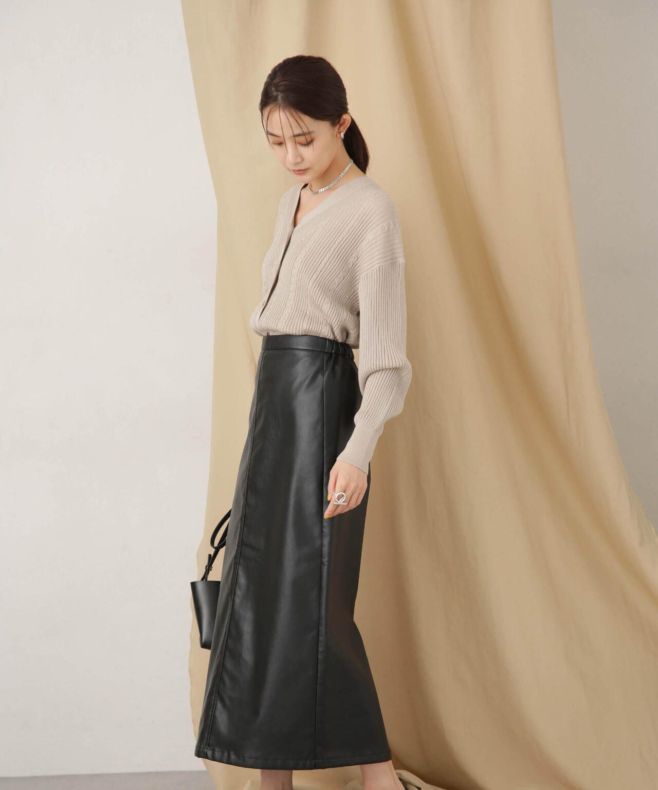 毛玉レスニットリブケーブルカーディガン 6693222305