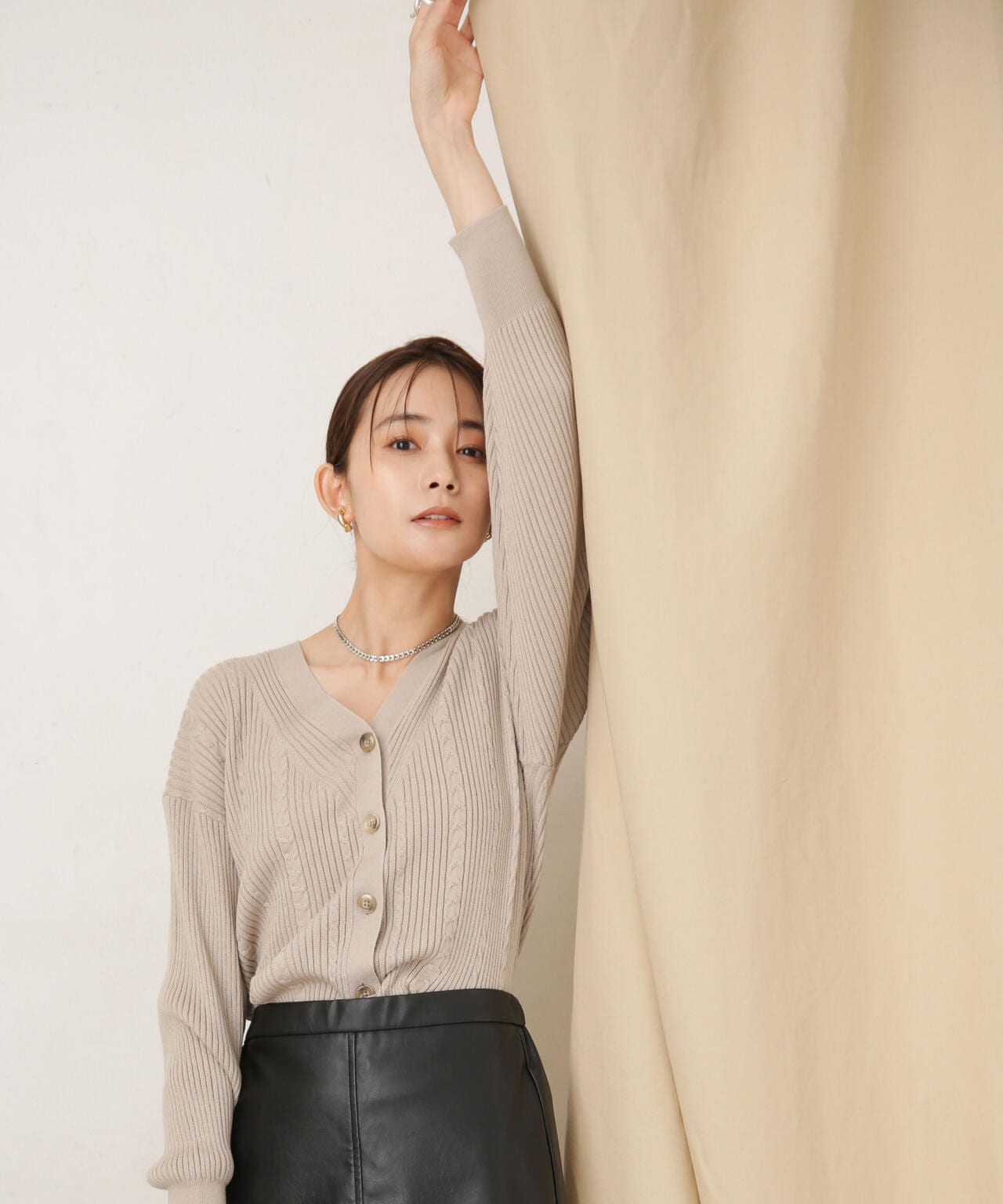 毛玉レスニットリブケーブルカーディガン 6693222305