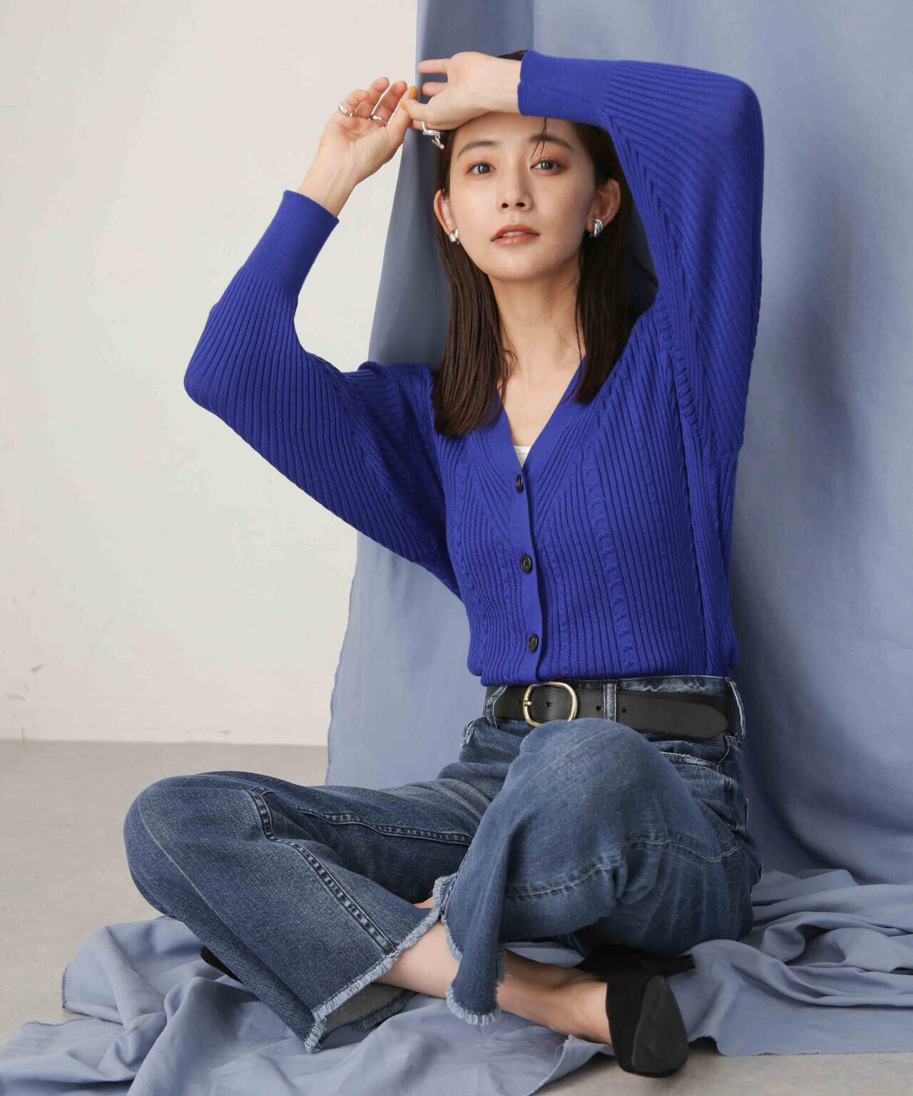 毛玉レスニットリブケーブルカーディガン 6693222305