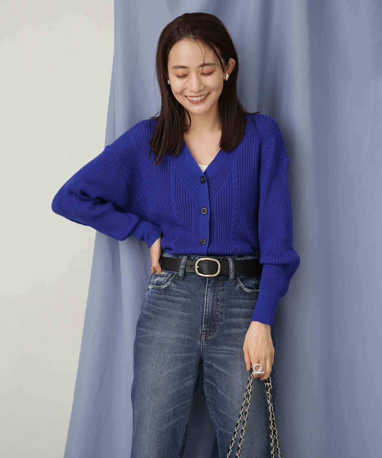 毛玉レスニットリブケーブルカーディガン 6693222305