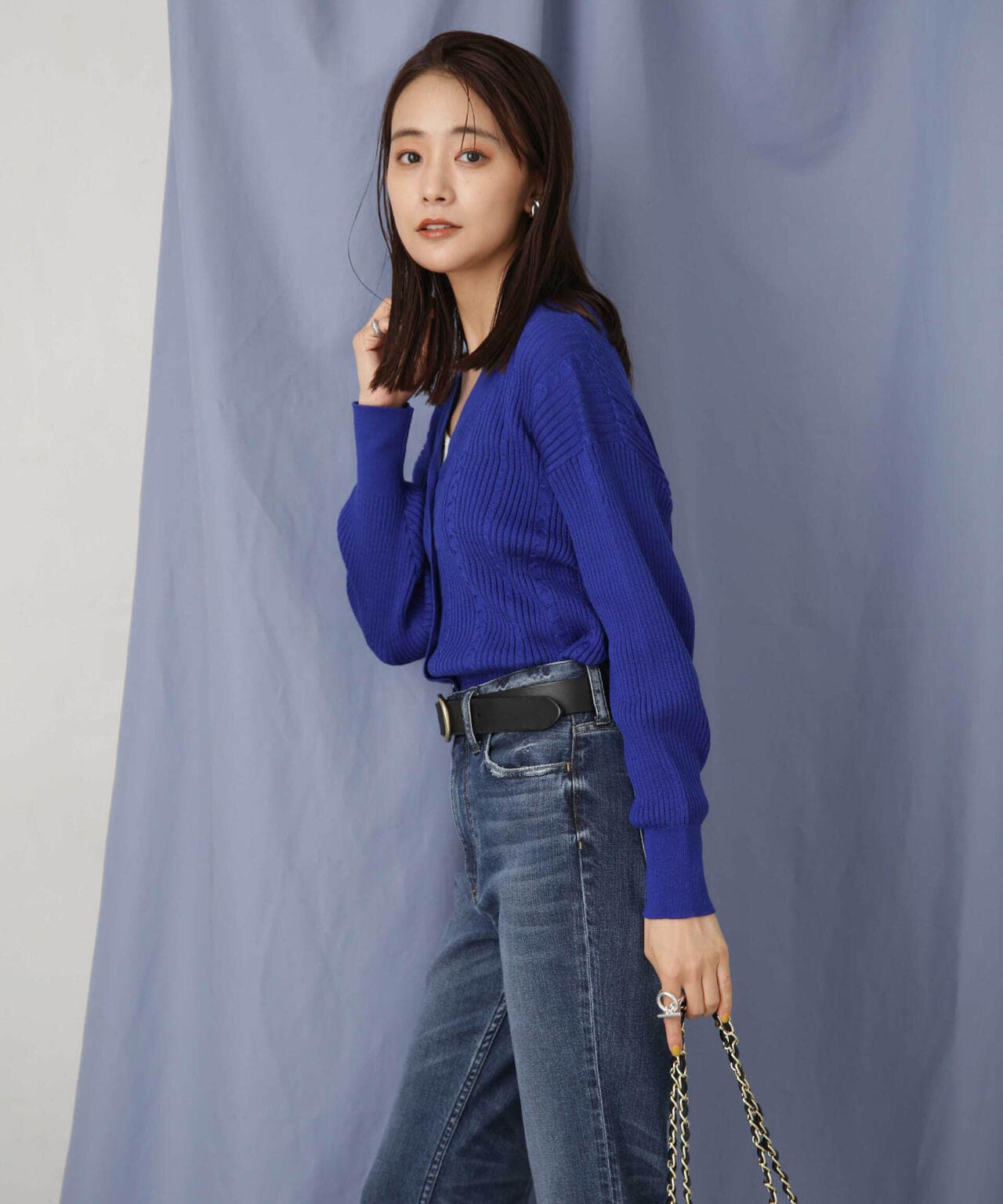 毛玉レスニットリブケーブルカーディガン 6693222305