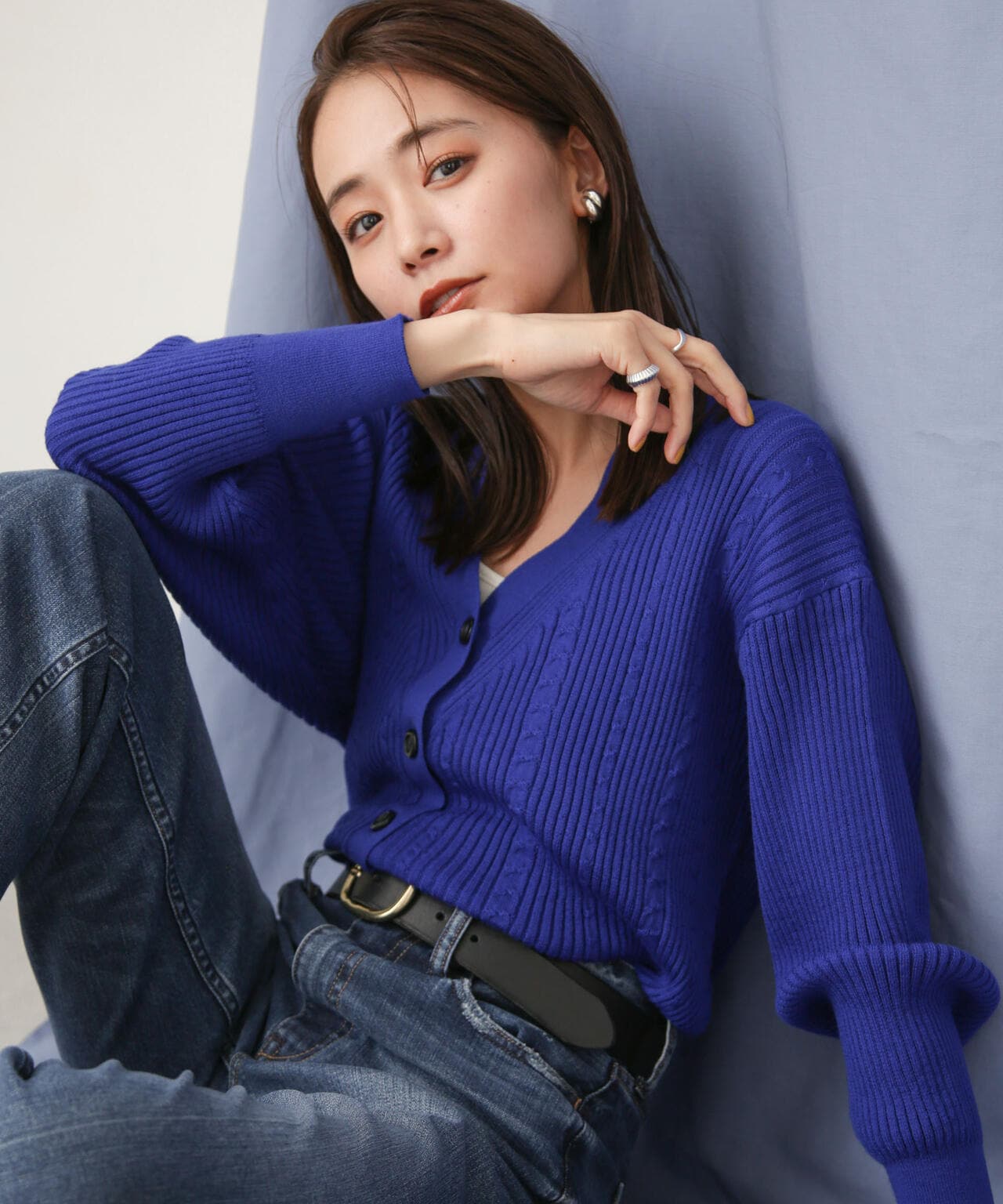 毛玉レスニットリブケーブルカーディガン 6693222305