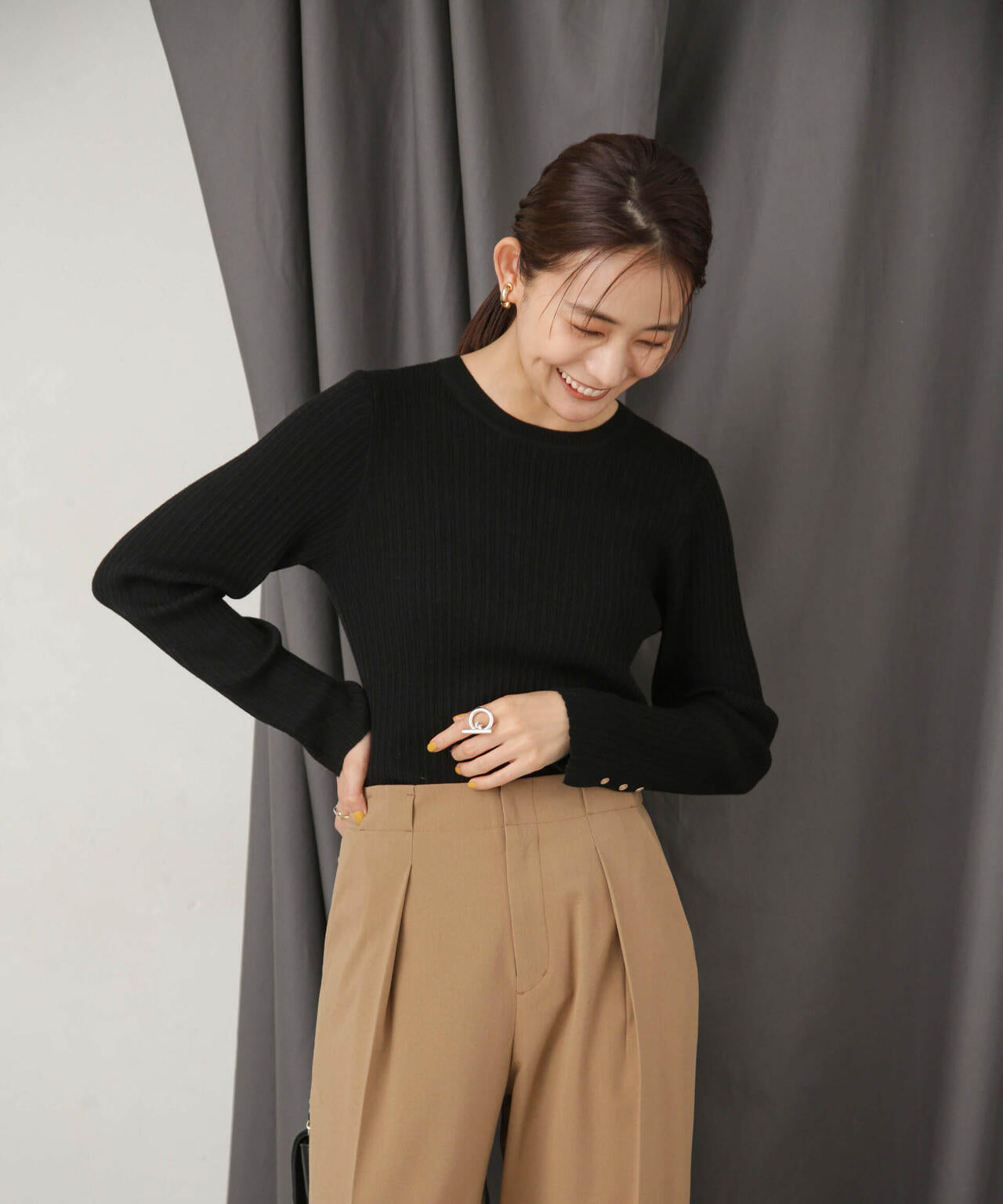 毛玉レスニットクルーネックリブプルオーバー 6693222306