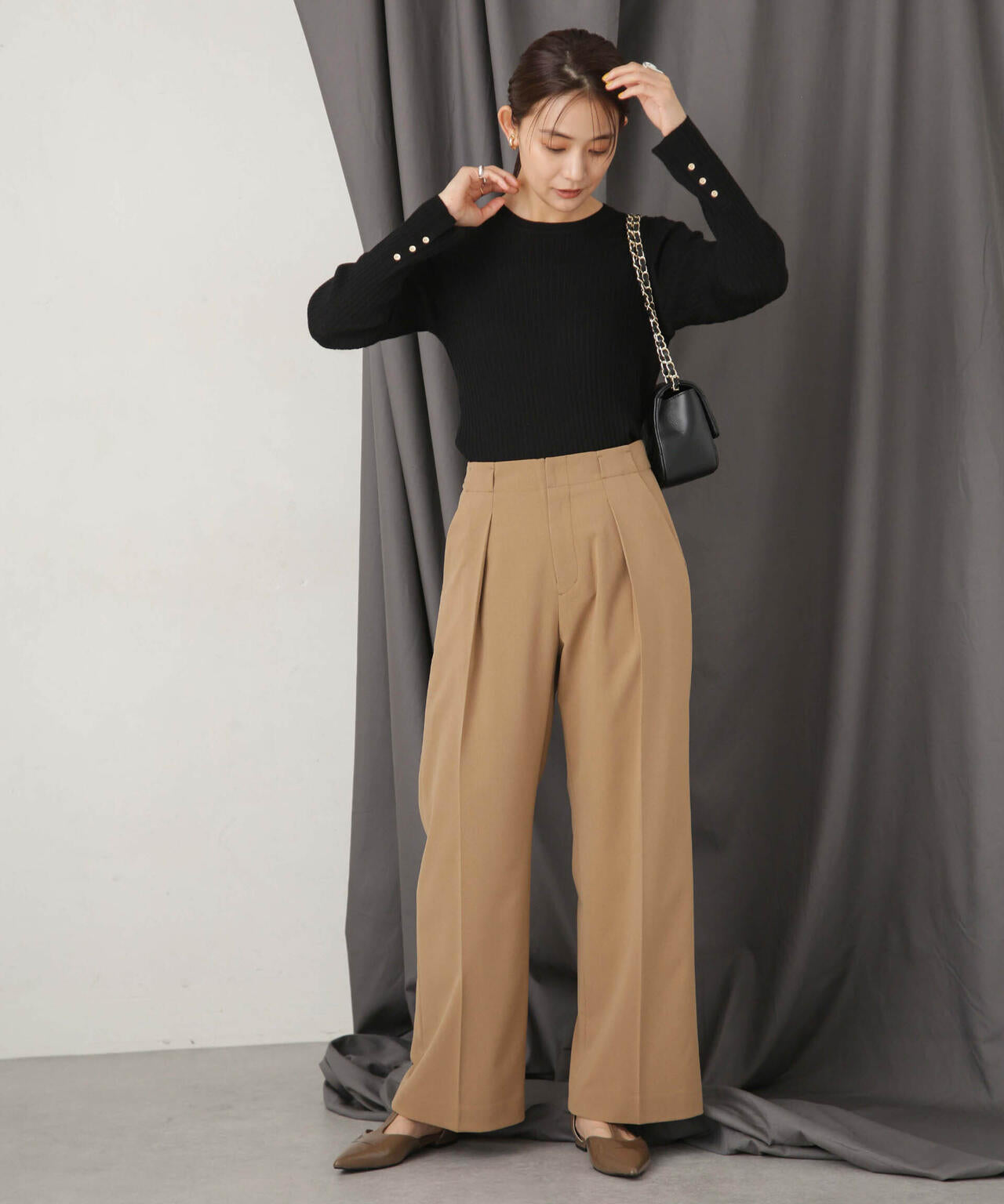 毛玉レスニットクルーネックリブプルオーバー 6693222306