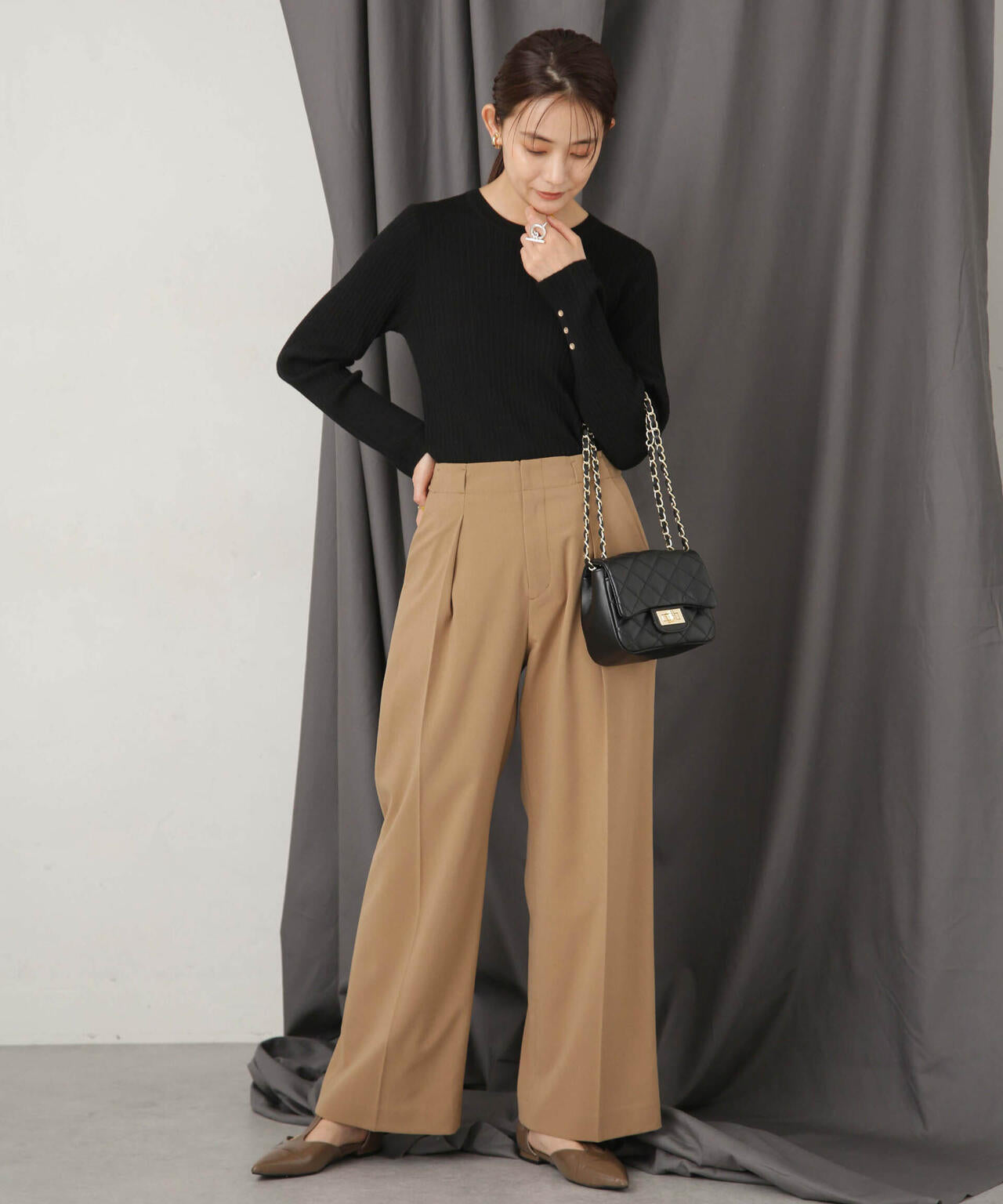 毛玉レスニットクルーネックリブプルオーバー 6693222306