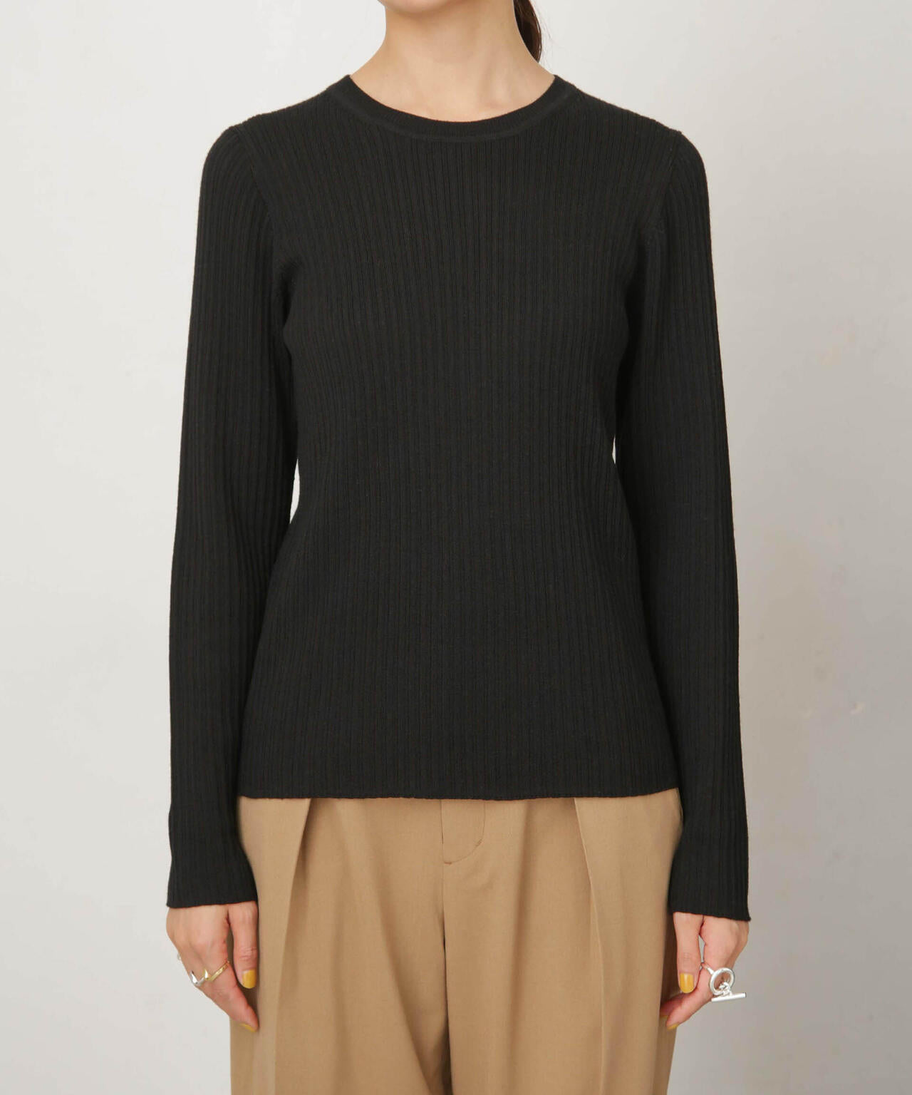 毛玉レスニットクルーネックリブプルオーバー 6693222306