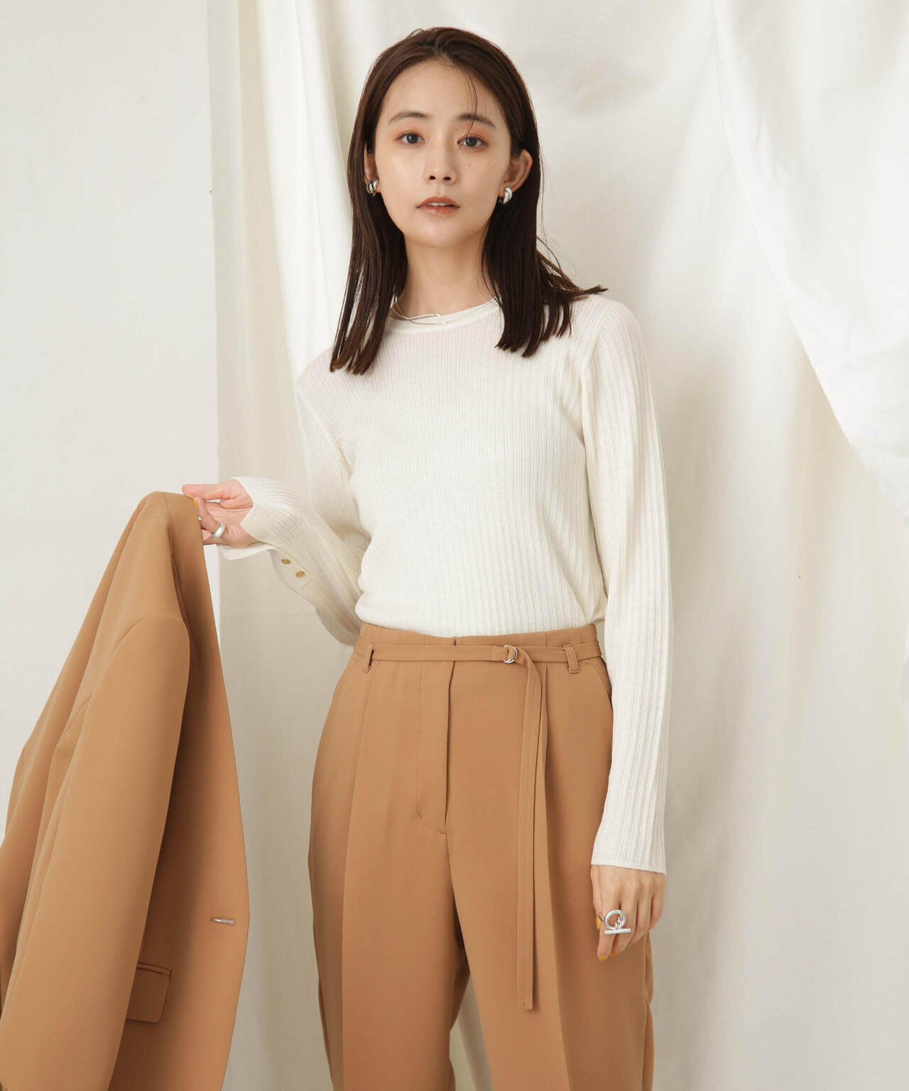 毛玉レスニットクルーネックリブプルオーバー 6693222306