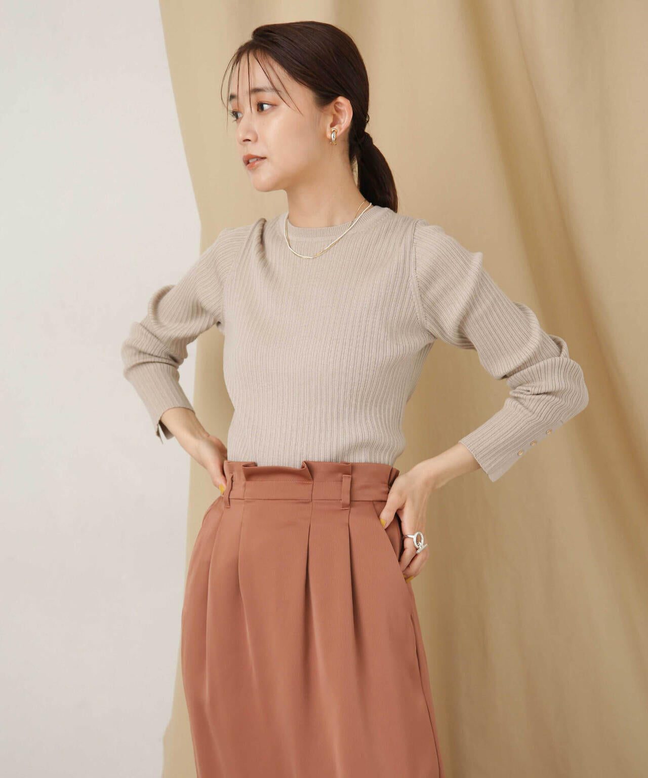 毛玉レスニットクルーネックリブプルオーバー 6693222306