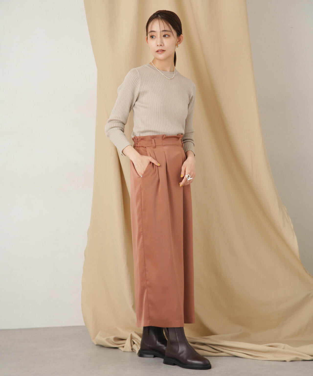 毛玉レスニットクルーネックリブプルオーバー 6693222306