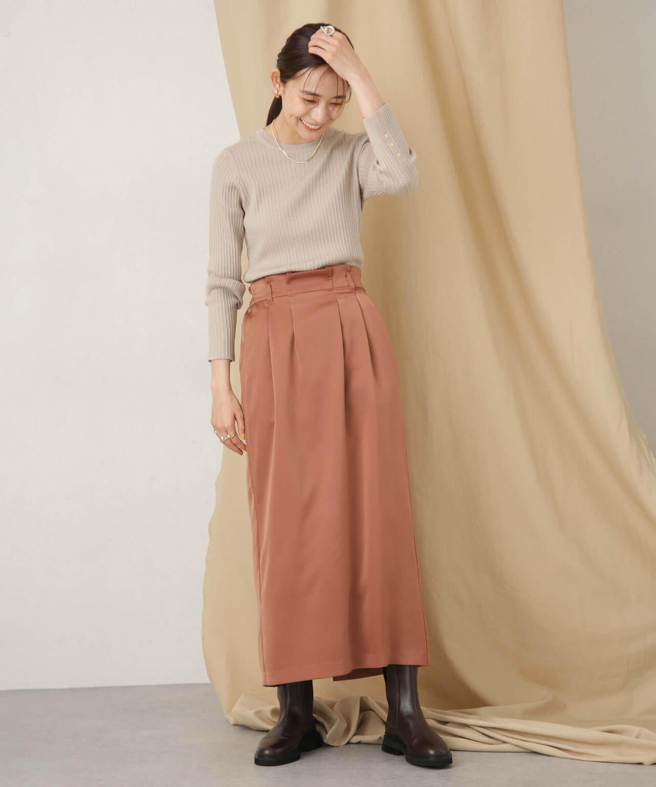 毛玉レスニットクルーネックリブプルオーバー 6693222306