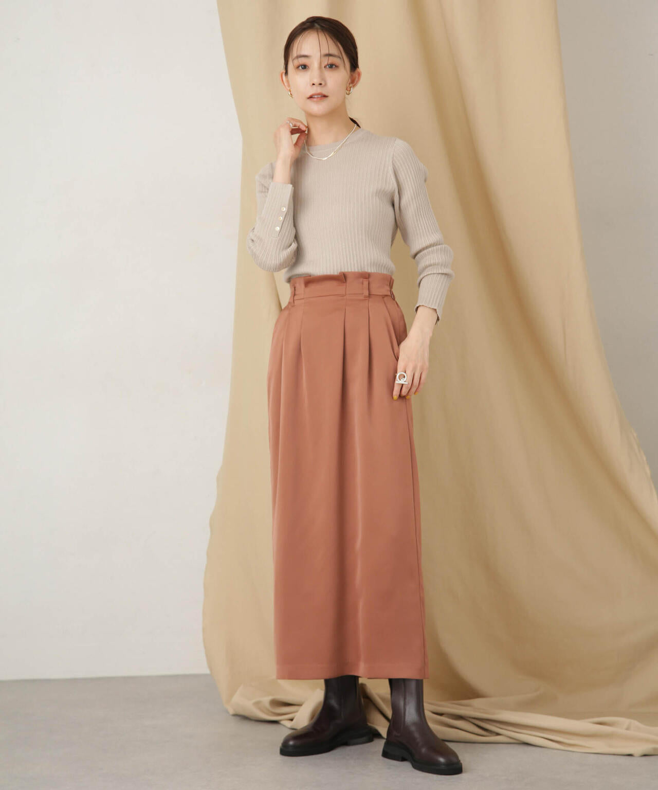 毛玉レスニットクルーネックリブプルオーバー 6693222306