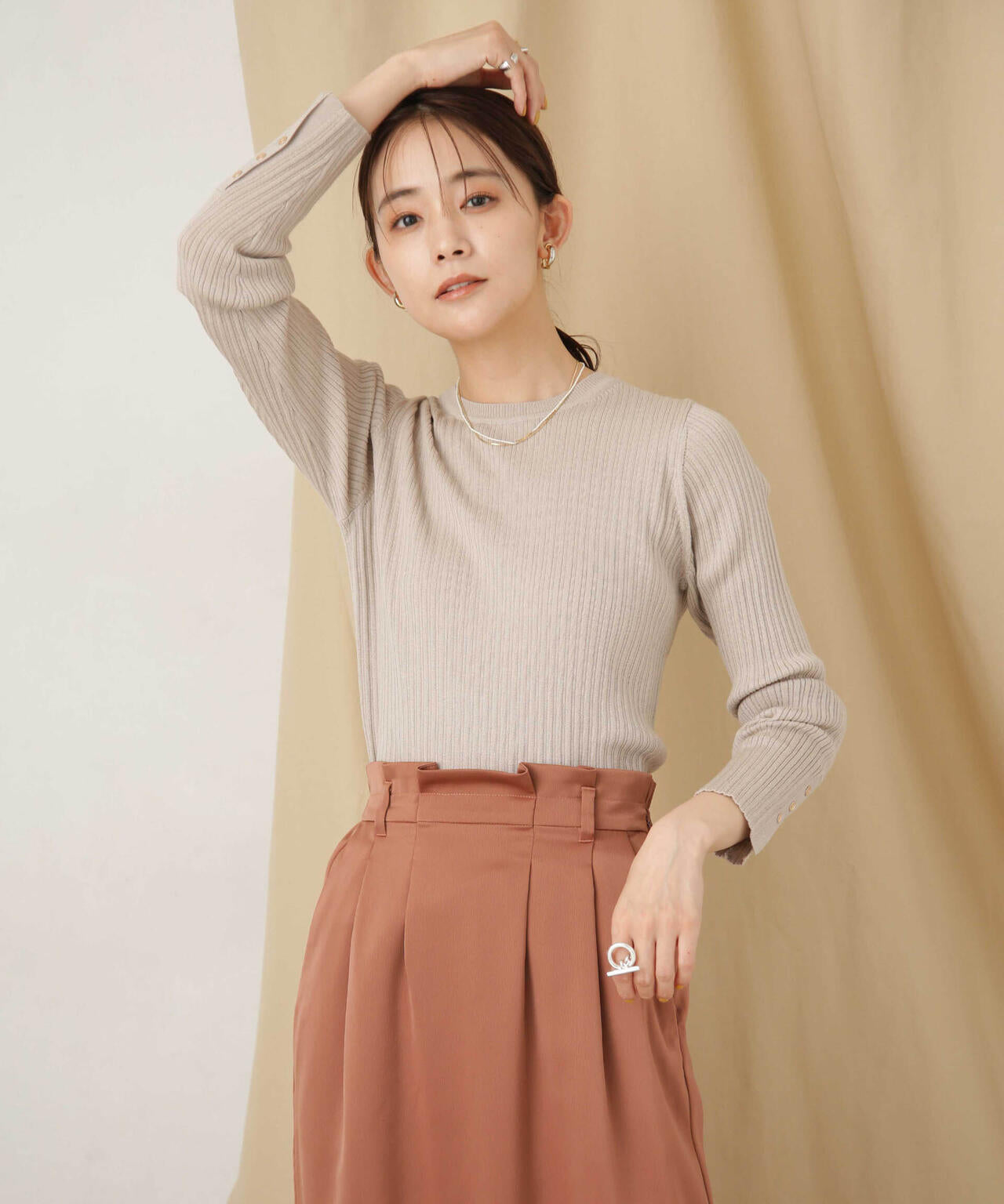 毛玉レスニットクルーネックリブプルオーバー 6693222306