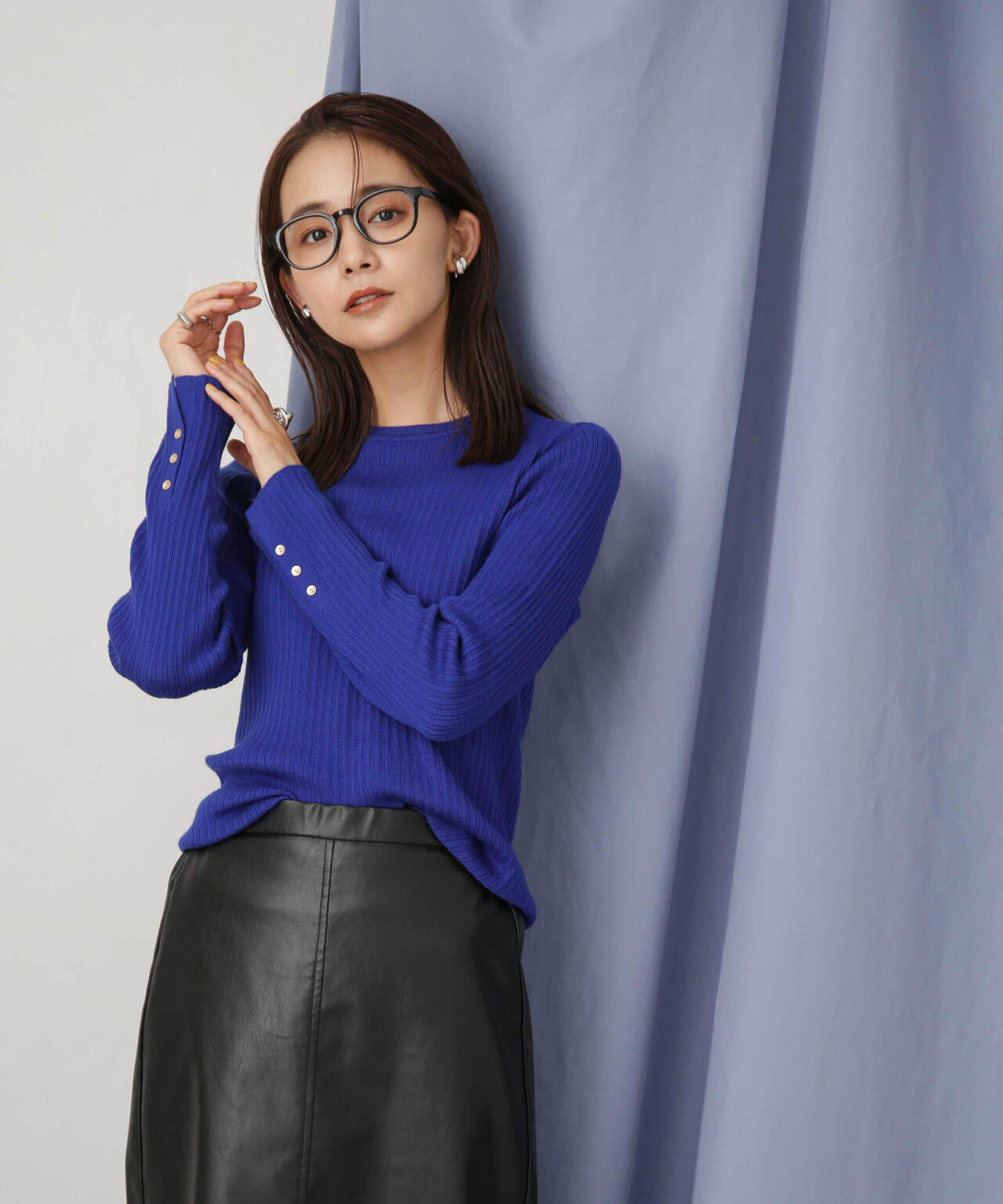 毛玉レスニットクルーネックリブプルオーバー 6693222306