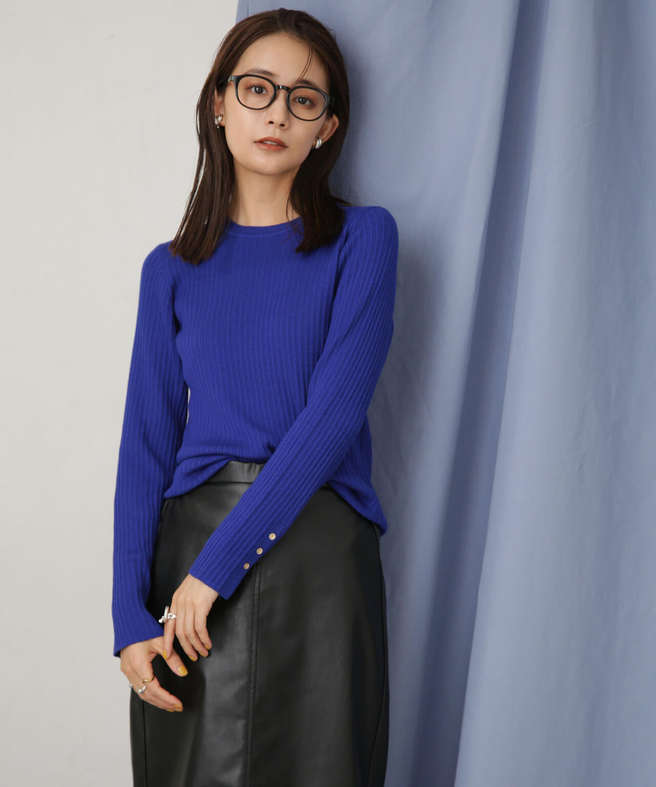 毛玉レスニットクルーネックリブプルオーバー 6693222306