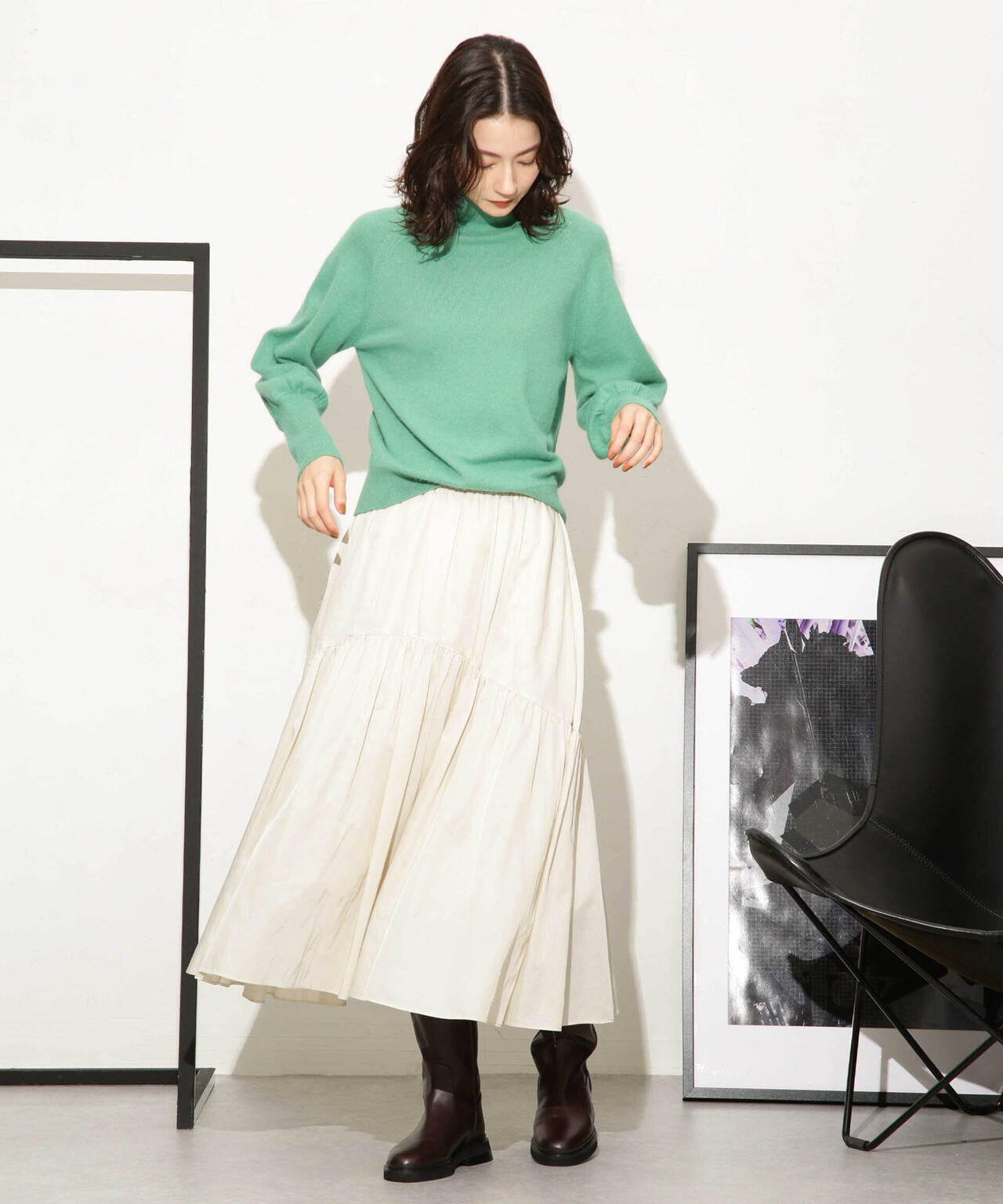 ヘアリーハイゲージフォルムスリーブニット 6693222320