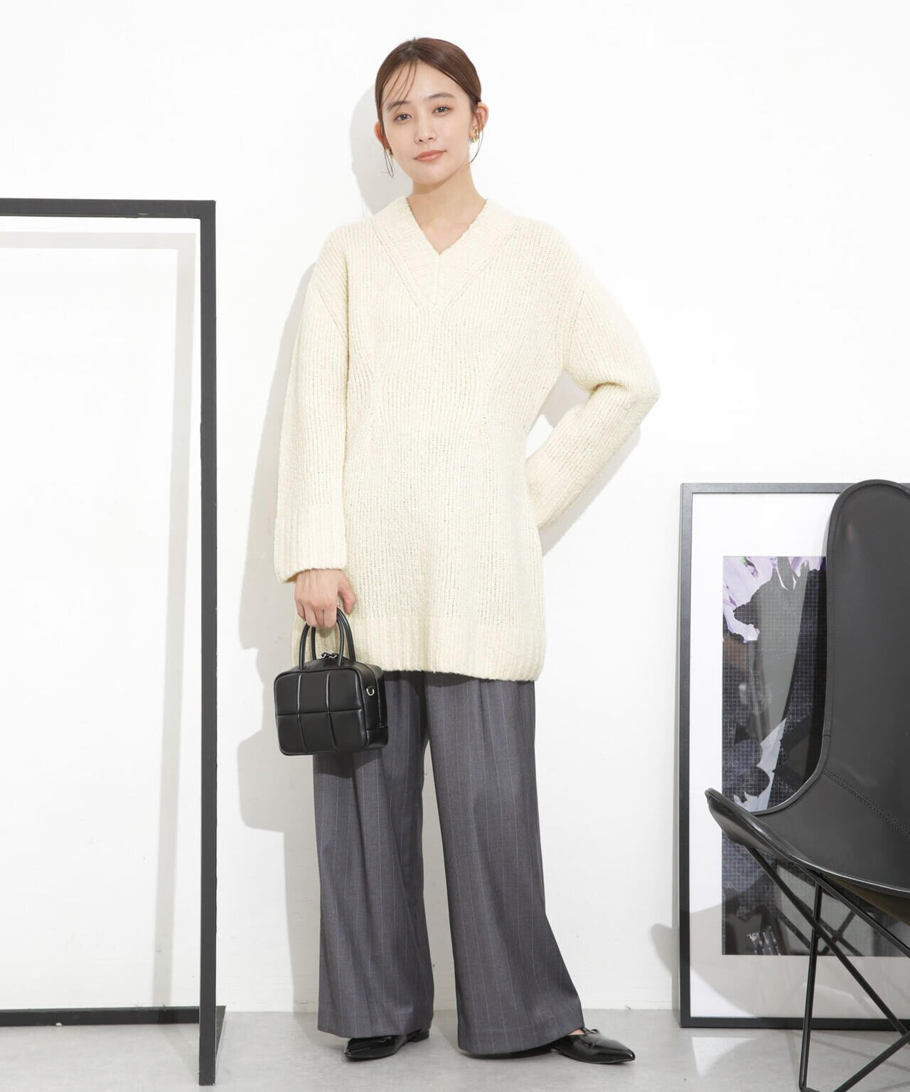 Vネックラメミックスロングニット 6693222321