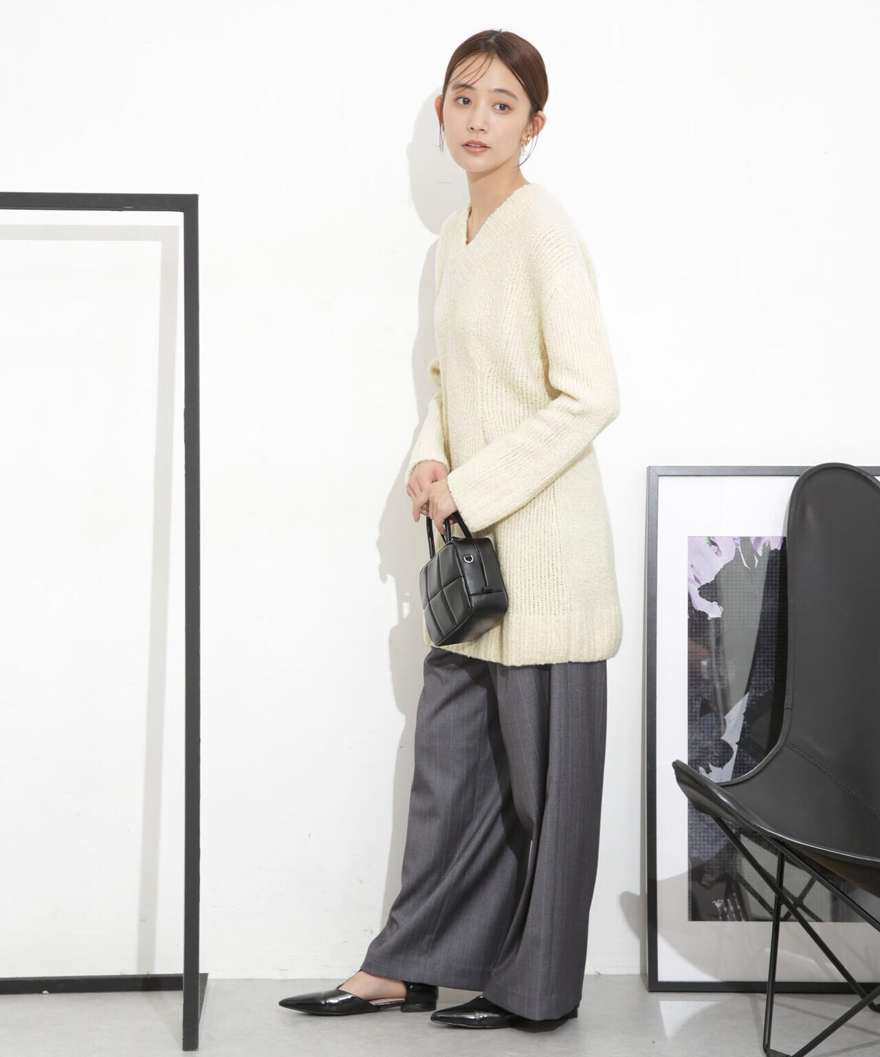 Vネックラメミックスロングニット 6693222321