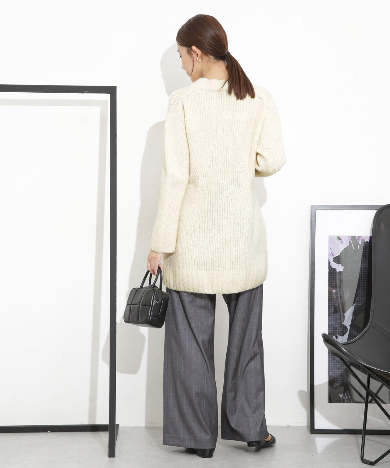 Vネックラメミックスロングニット 6693222321