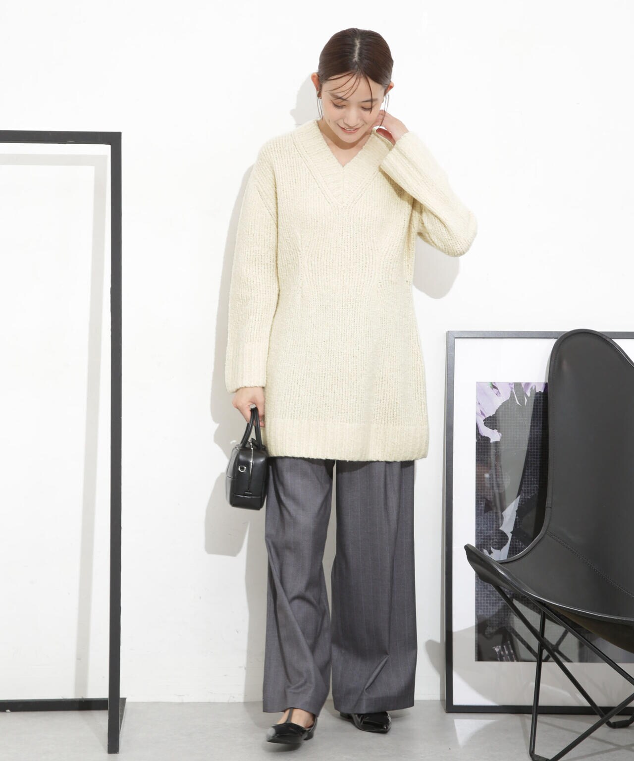 Vネックラメミックスロングニット 6693222321