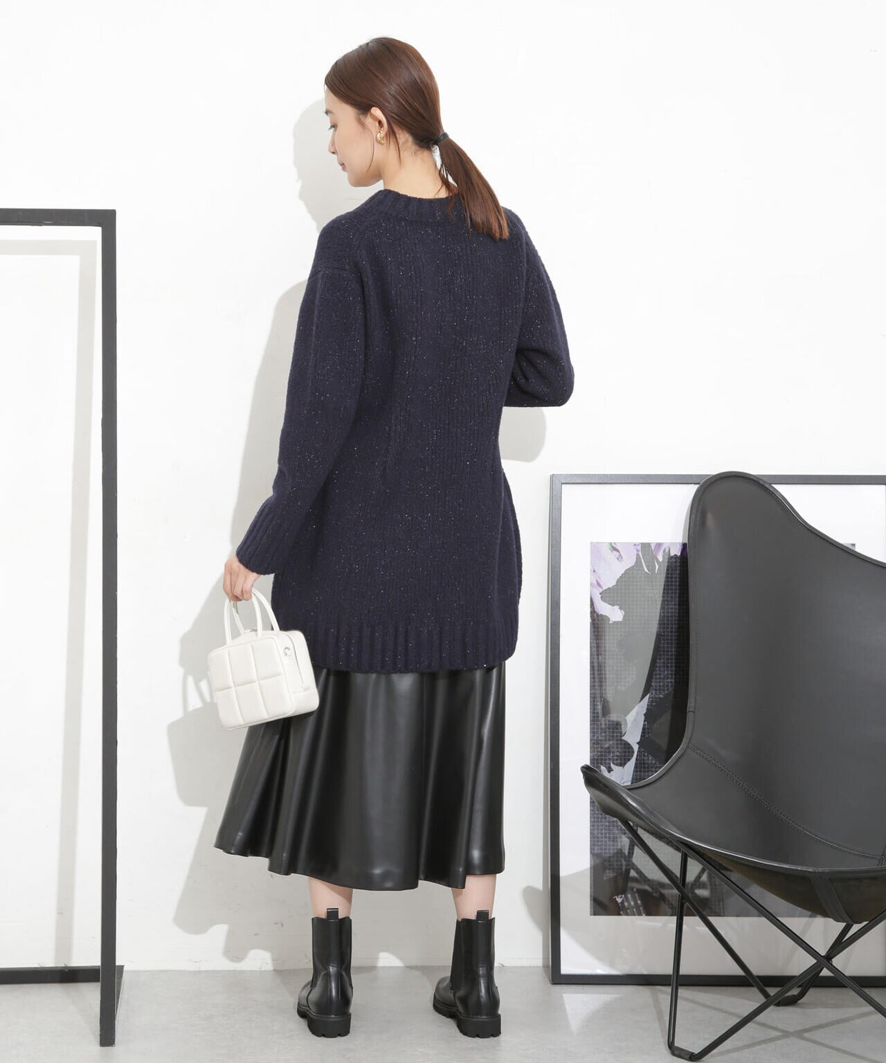 Vネックラメミックスロングニット 6693222321