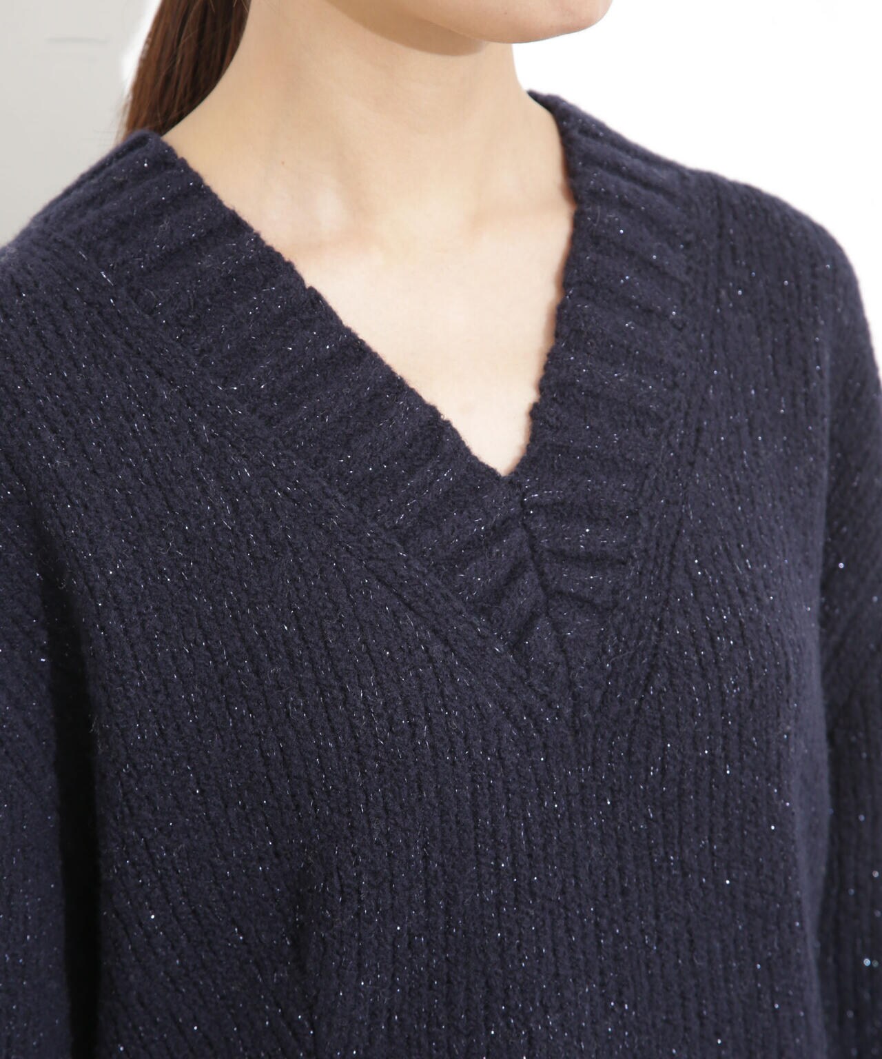 Vネックラメミックスロングニット 6693222321