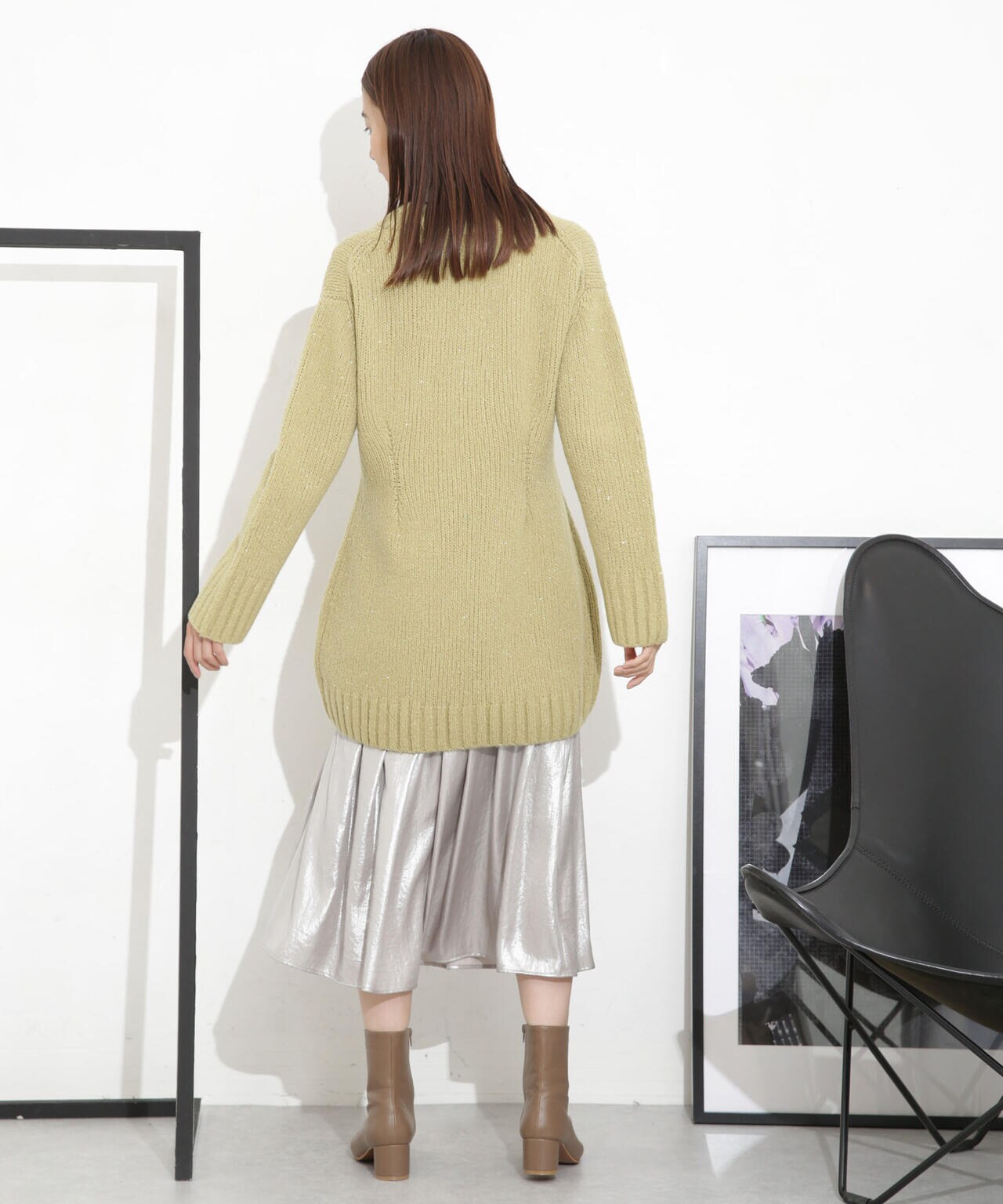 Vネックラメミックスロングニット 6693222321