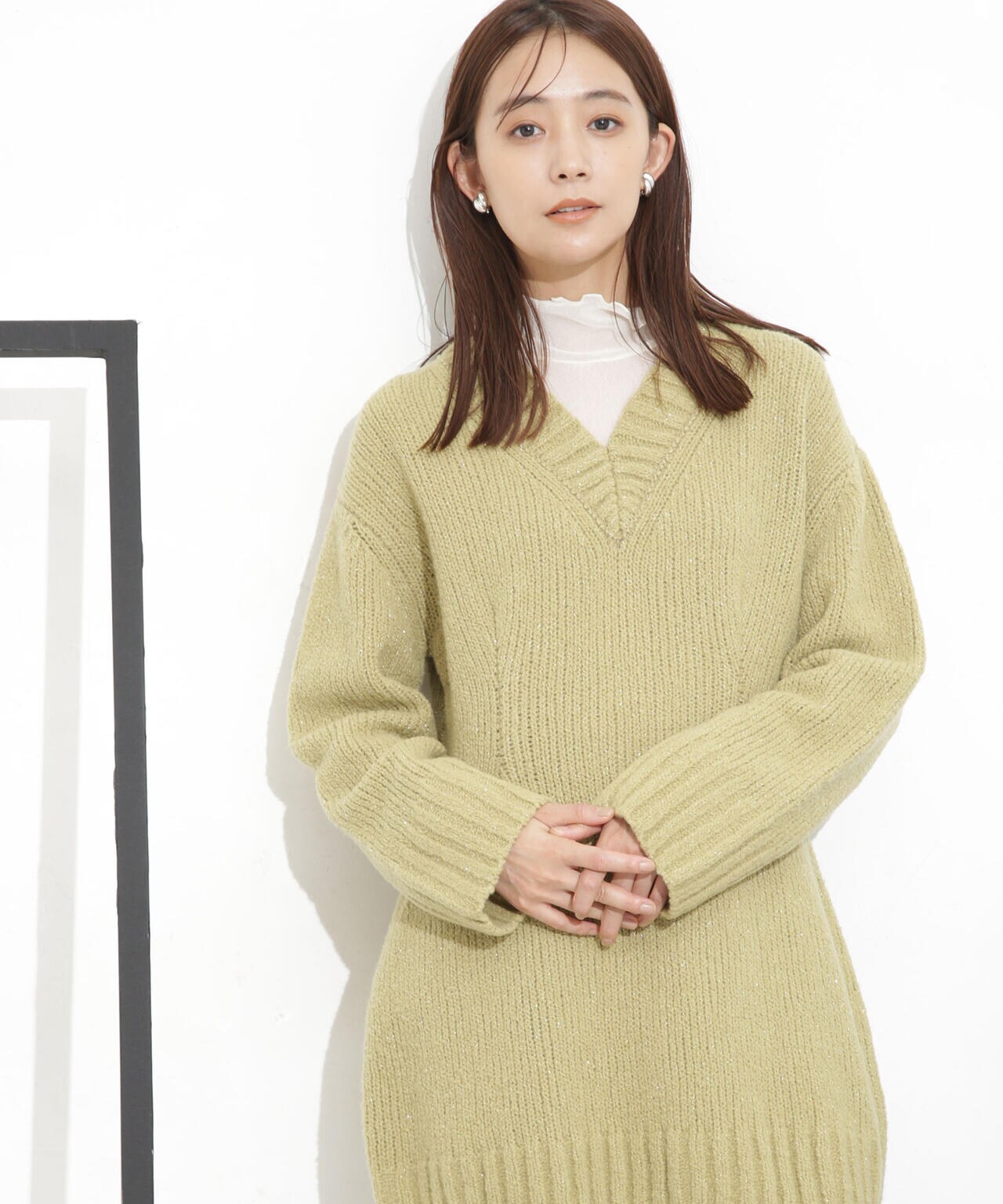 Vネックラメミックスロングニット 6693222321