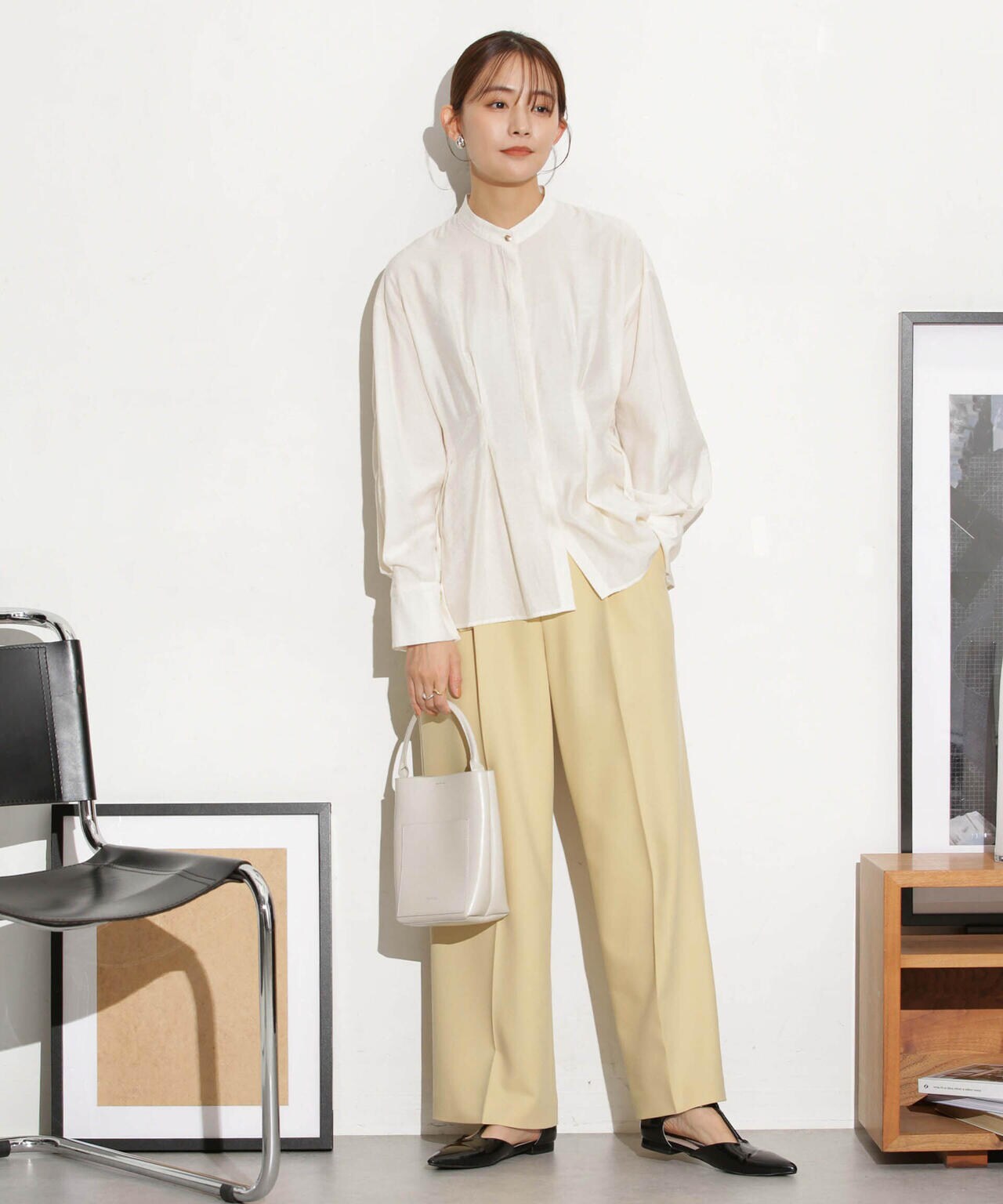 ベルト付きセミワイドツイルパンツ 6693227305