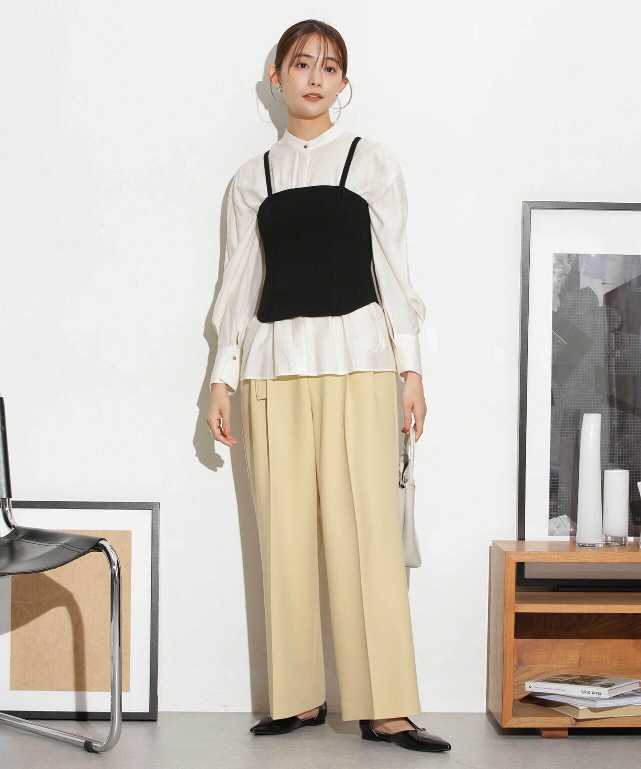 ベルト付きセミワイドツイルパンツ 6693227305