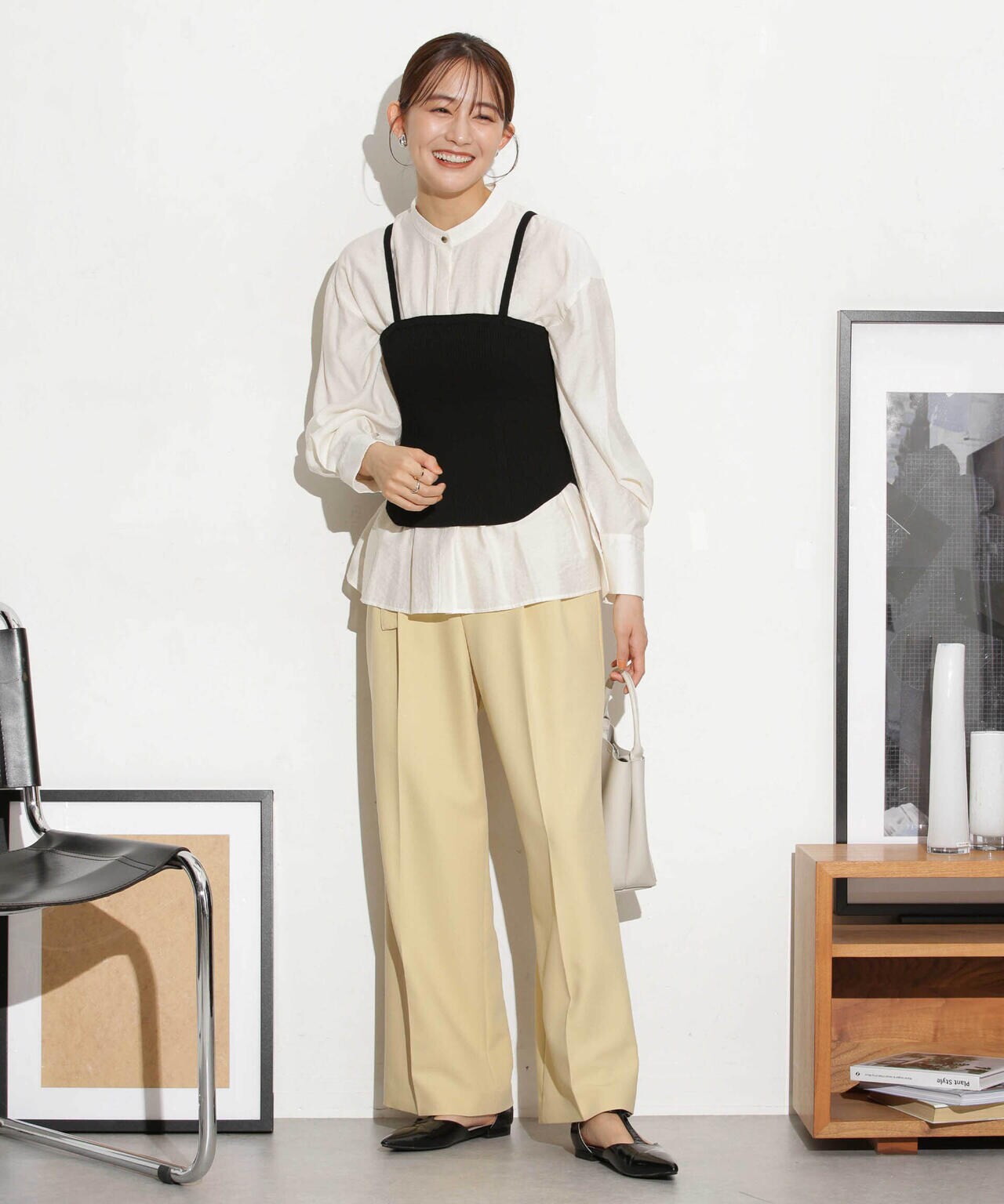 ベルト付きセミワイドツイルパンツ 6693227305