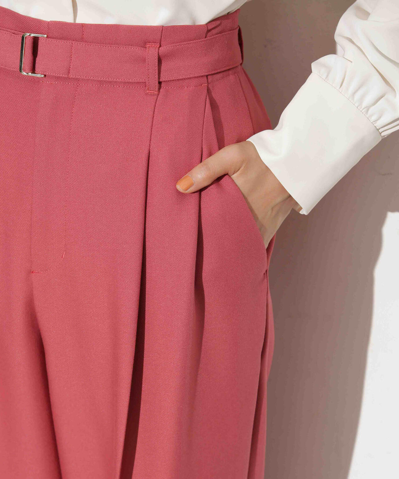 ベルト付きセミワイドツイルパンツ 6693227305