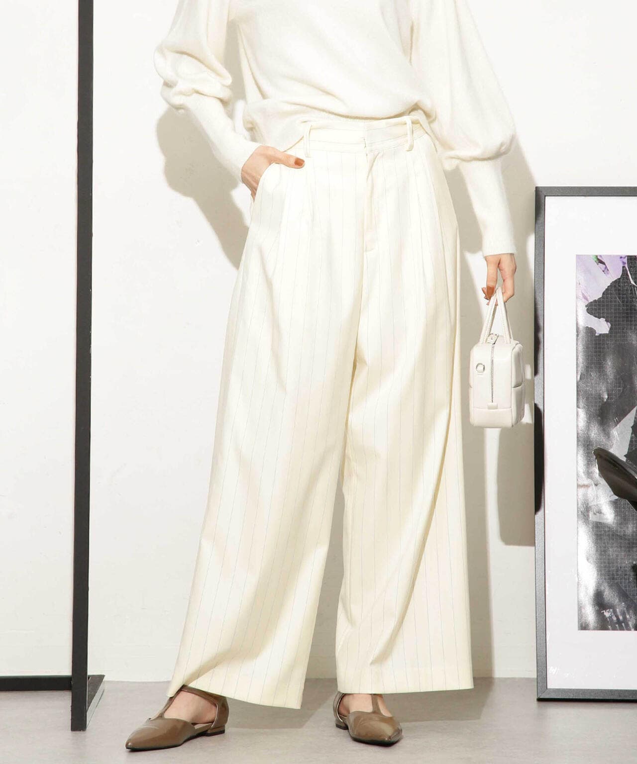 ピンストライプ2タックワイドパンツ 6693227307