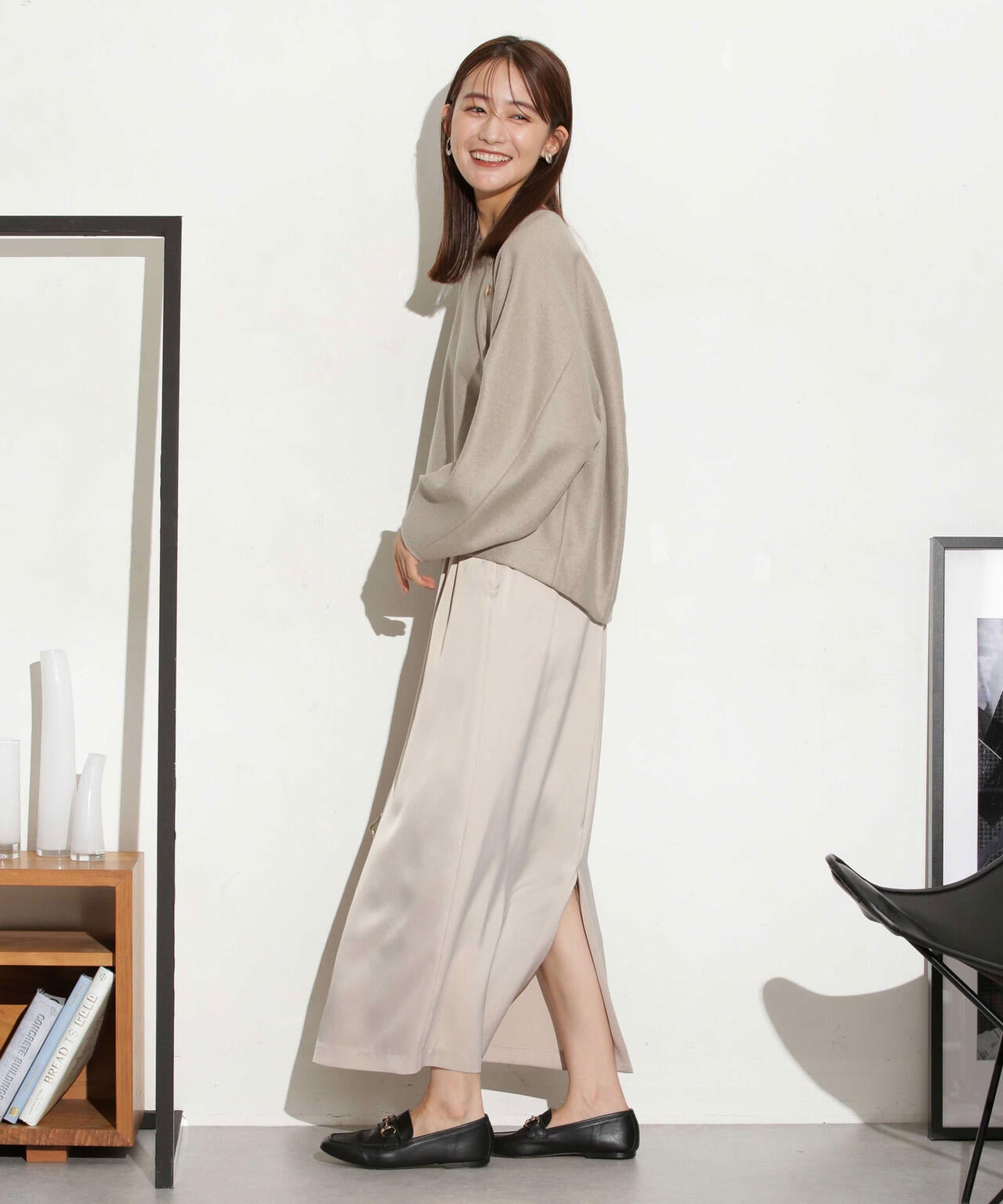 マットサテンIラインスカート 6693230319